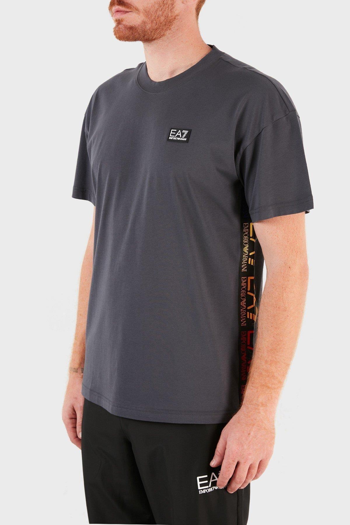 Ea7 Ea7 Erkek Marka Logolu Organik Pamuklu Kısa Kollu Gri T-Shirt 3KPT13 PJ02Z-GRI