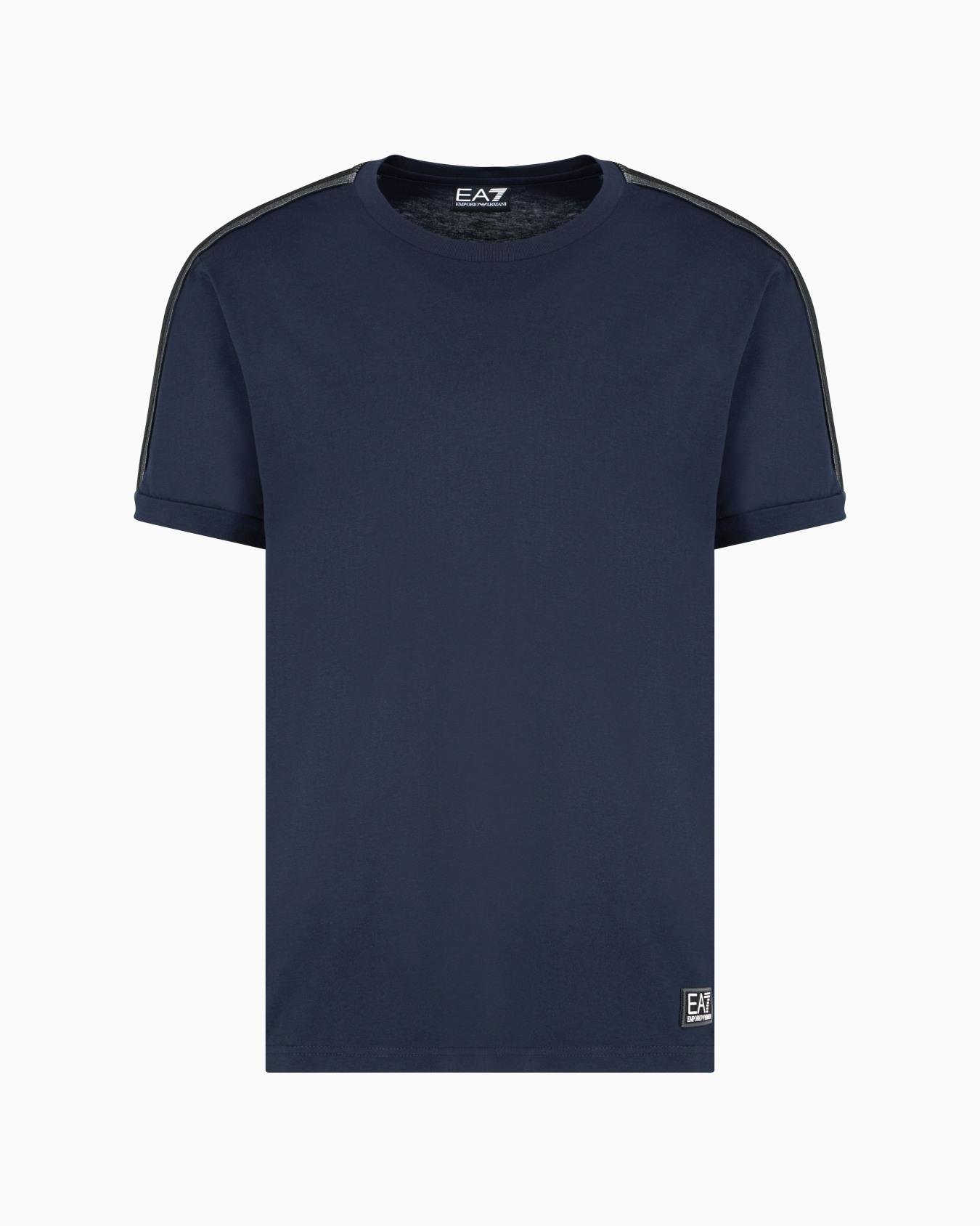 Ea7 Ea7 Erkek Omuzları Şerit Çizgili EA7 Logolu Regular Fit Yuvarlak Yaka Kısa Kollu Lacivert T-Shirt 7M000138 AF10375-UB102