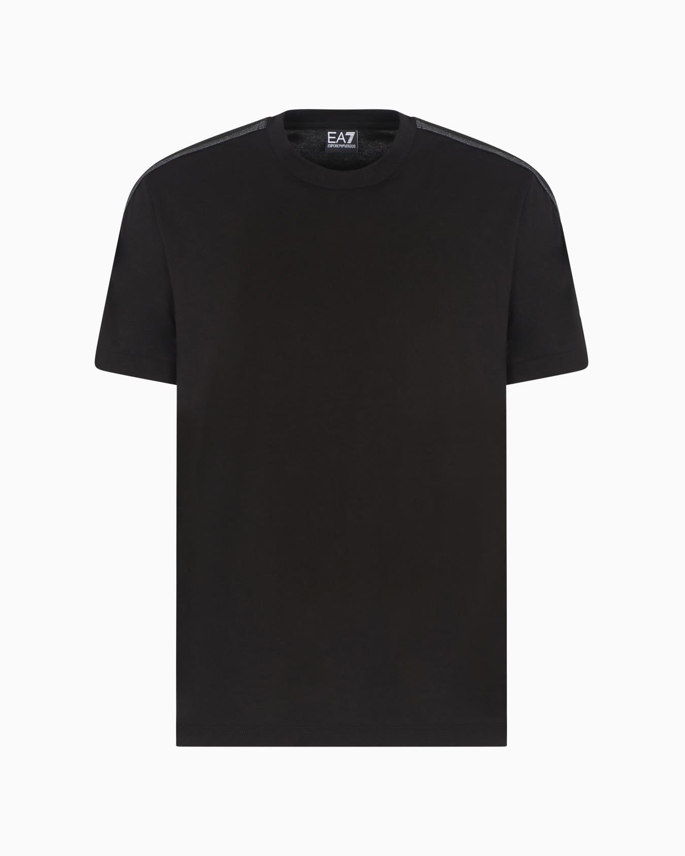 Ea7 Ea7 Erkek Omuzları Şerit Çizgili EA7 Logolu Regular Fit Yuvarlak Yaka Kısa Kollu Siyah T-Shirt 7M000138 AF10375-UC001