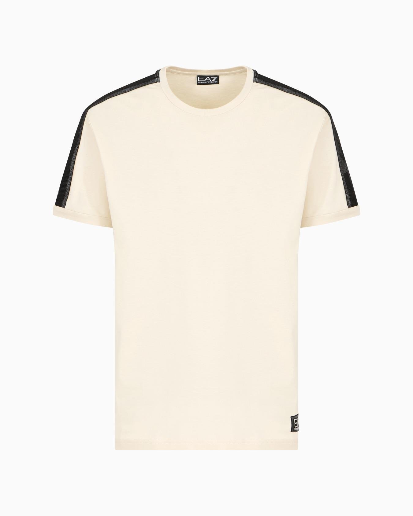 Ea7 Ea7 Erkek Omuzları Şerit Çizgili EA7 Logolu Regular Fit Yuvarlak Yaka Kısa Kollu Ekru T-Shirt 7M000138 AF10375-U1079
