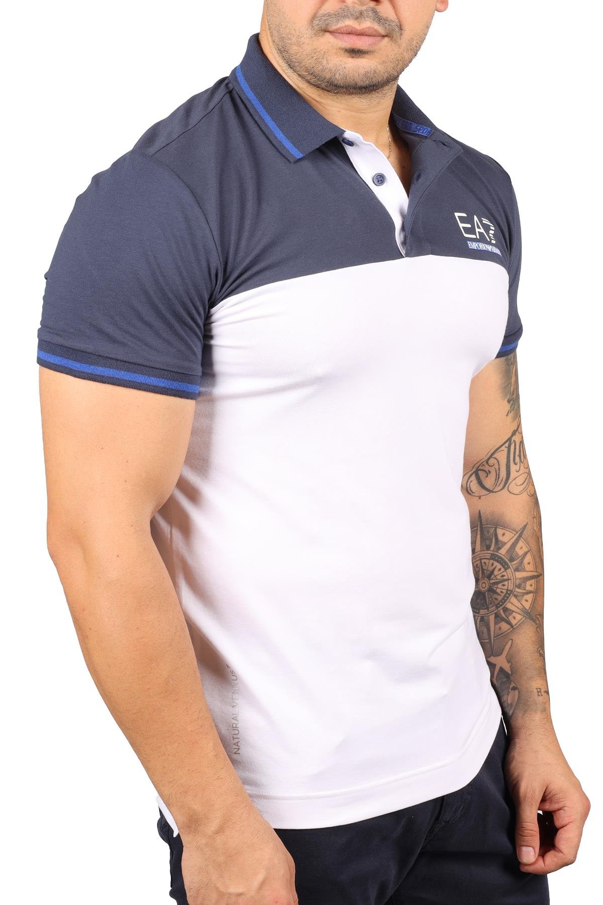 Ea7 Ea7 Erkek Polo Yaka Regular Fit Pamuklu Kısa Kollu Beyaz Polo Yaka T-Shirt 3LPF12 PJAMZ-1100