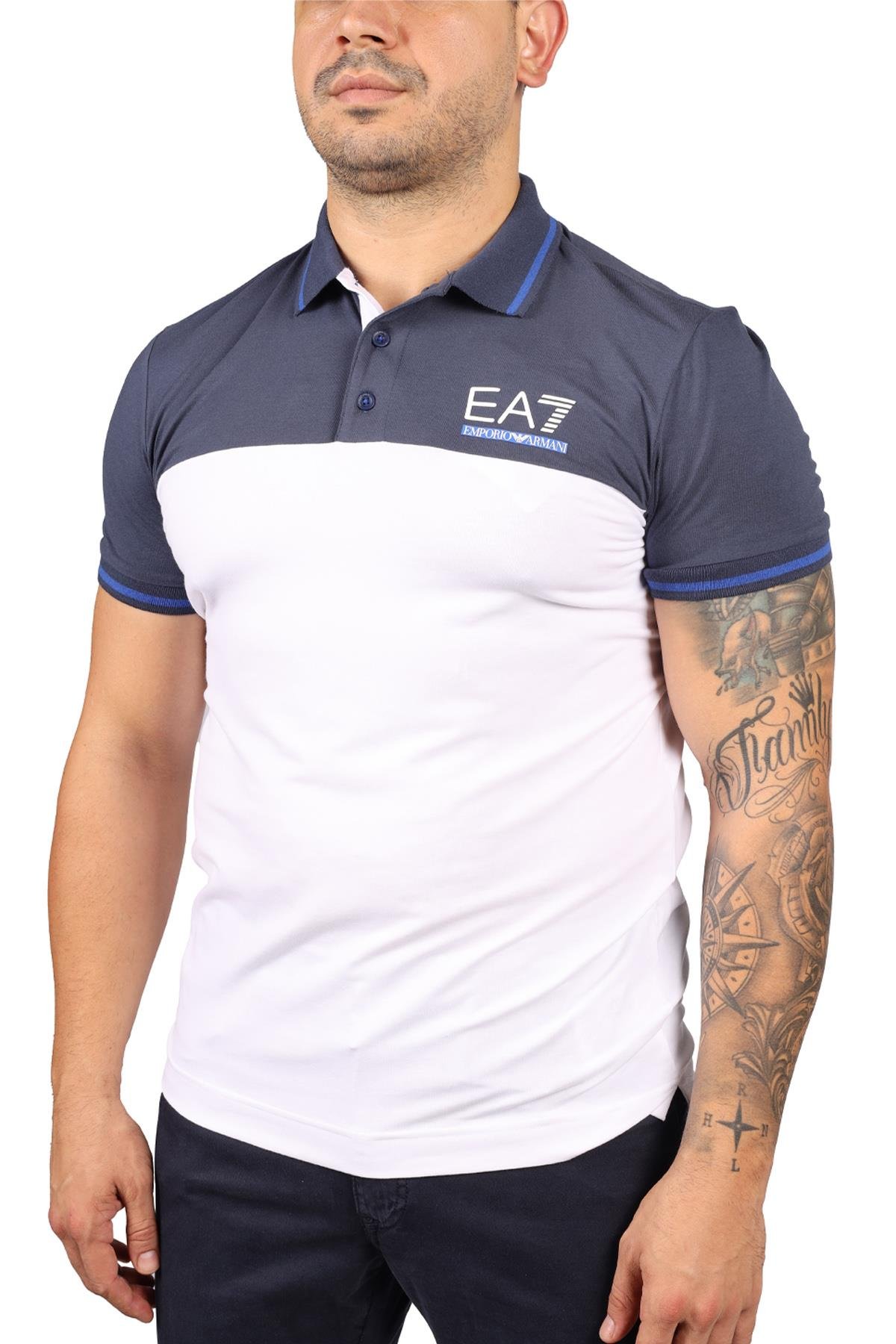 Ea7 Ea7 Erkek Polo Yaka Regular Fit Pamuklu Kısa Kollu Beyaz Polo Yaka T-Shirt 3LPF12 PJAMZ-1100
