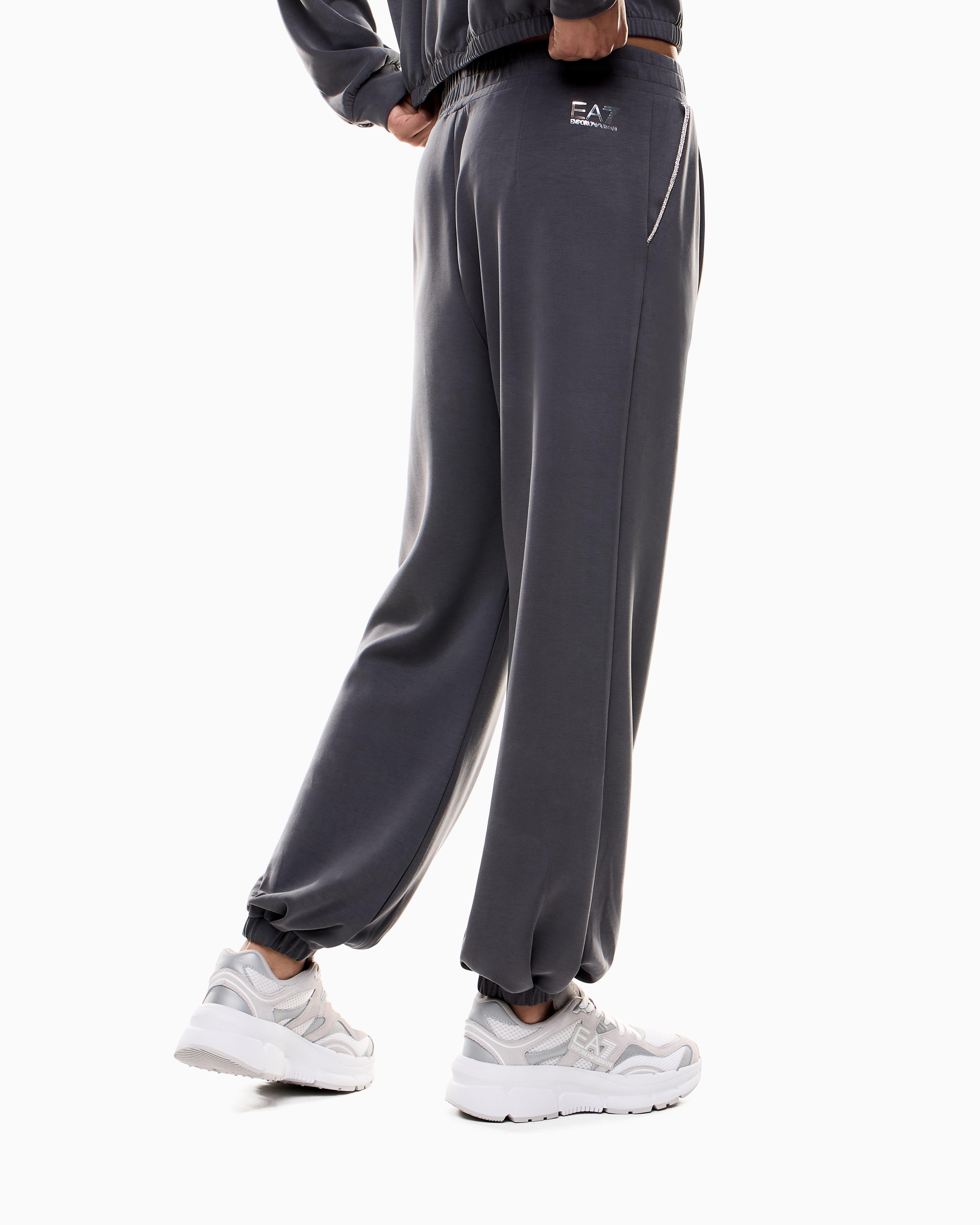 EA7 Ea7 Kadın Elastik Bel Bandı Arkada Metalik EA7 Logosu Yüksek Bel Siyah Eşofman Altı 7W000446 AF12643-U8117