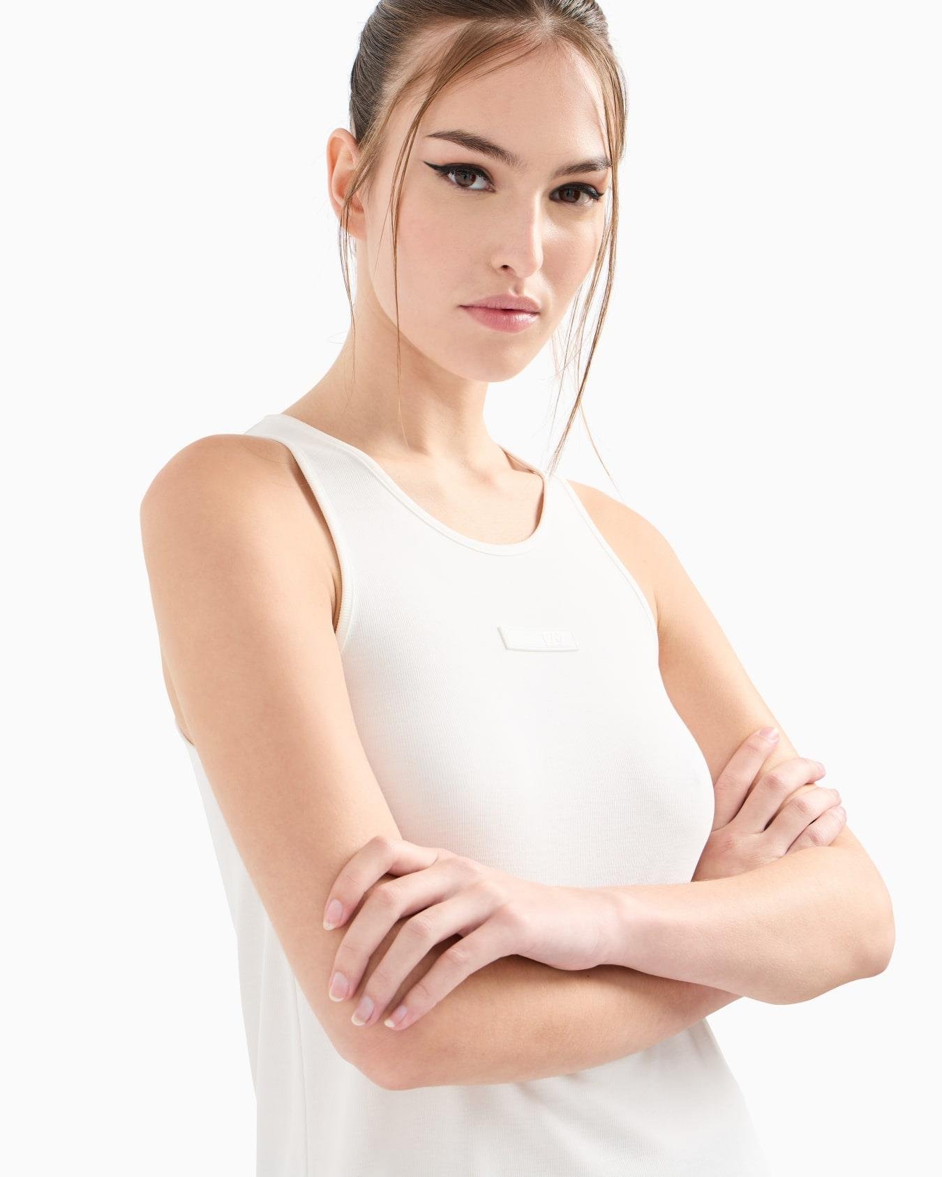 Ea7 Ea7 Kadın Normal Kesim Halter Yaka Dokuma Kumaş Ekru Atlet 7W000251 AF12956-U1079