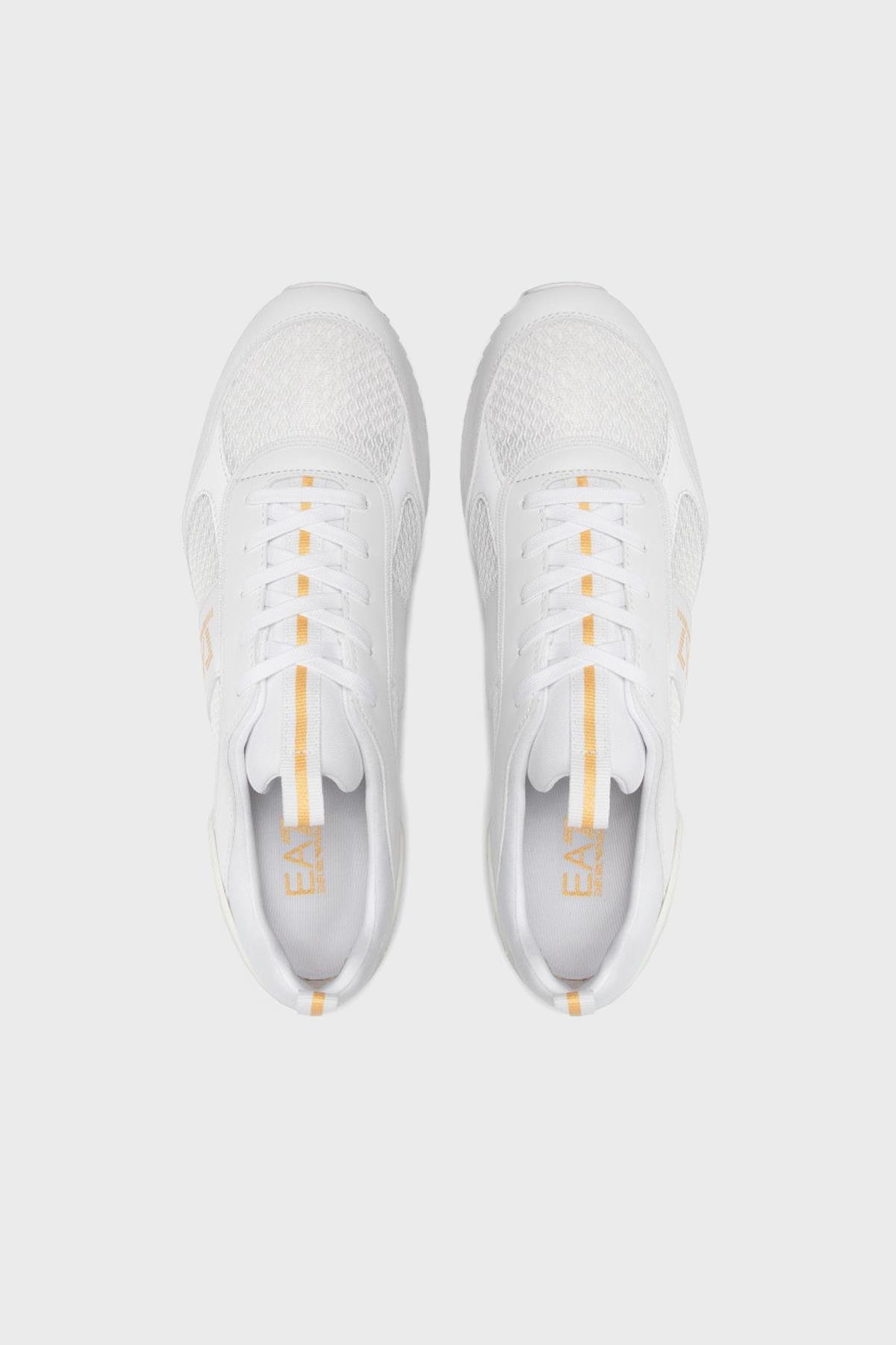 Ea7 Ea7 UNISEX Fileli Şerit Logolu Bağıcıklı Beyaz-Altın Sneaker X8X027 XK050-Q597