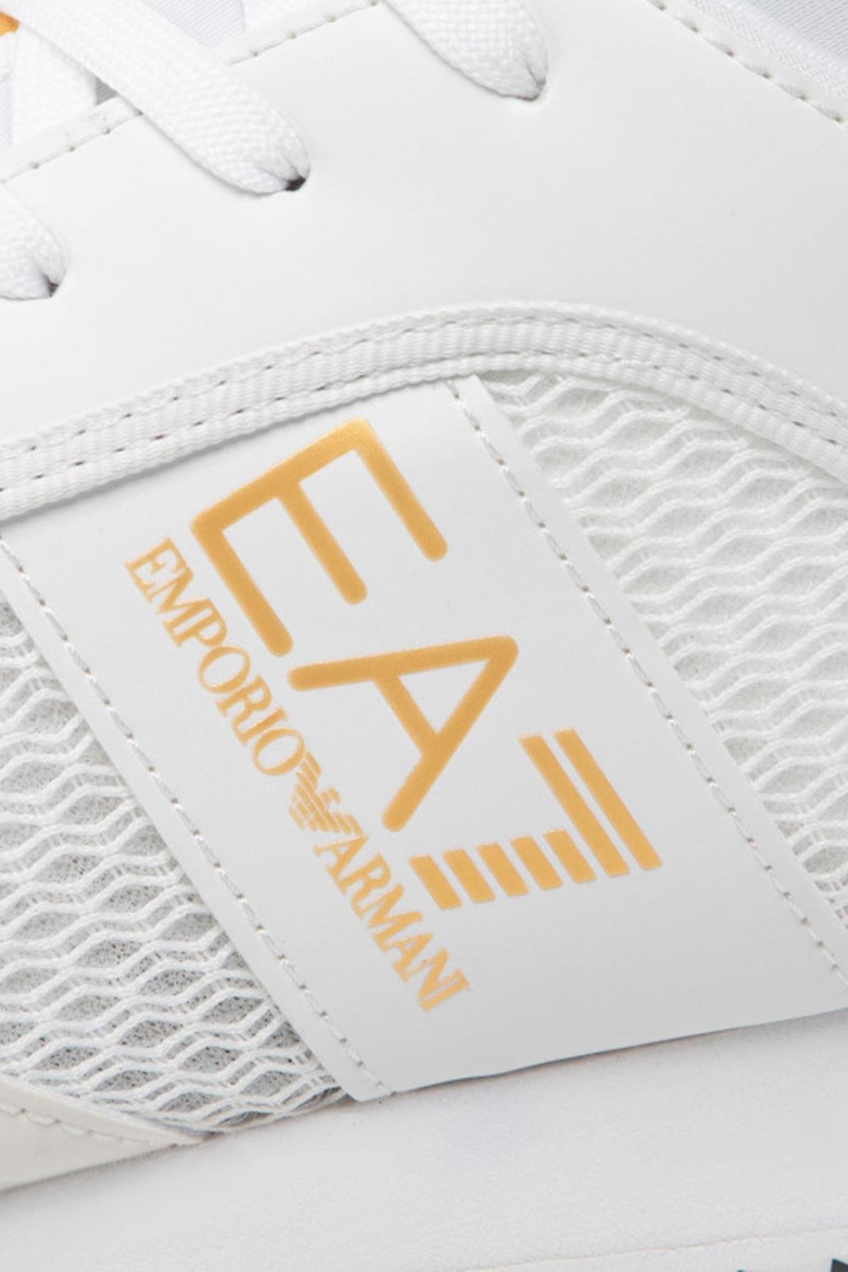 Ea7 Ea7 UNISEX Fileli Şerit Logolu Bağıcıklı Beyaz-Altın Sneaker X8X027 XK050-Q597