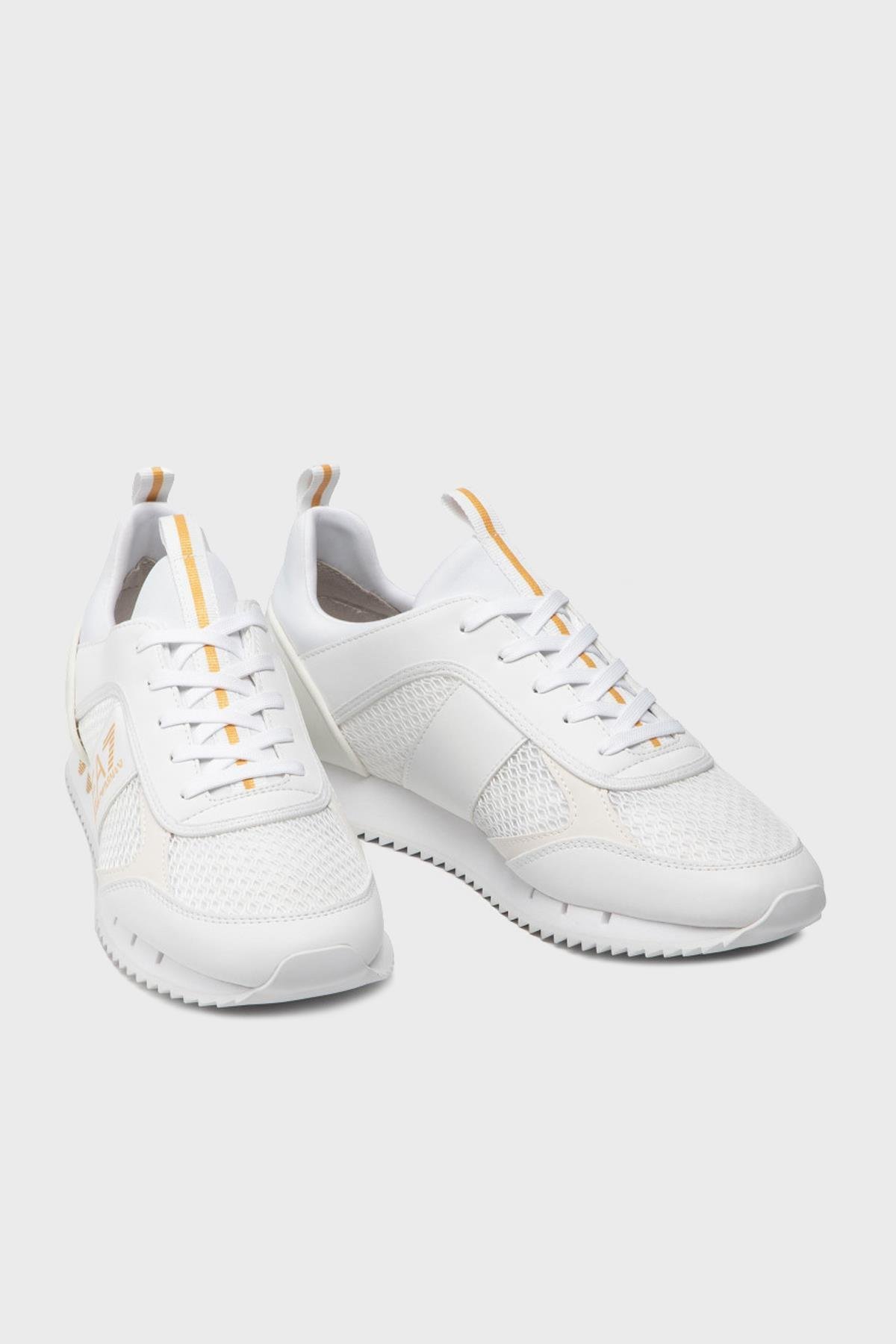 Ea7 Ea7 UNISEX Fileli Şerit Logolu Bağıcıklı Beyaz-Altın Sneaker X8X027 XK050-Q597
