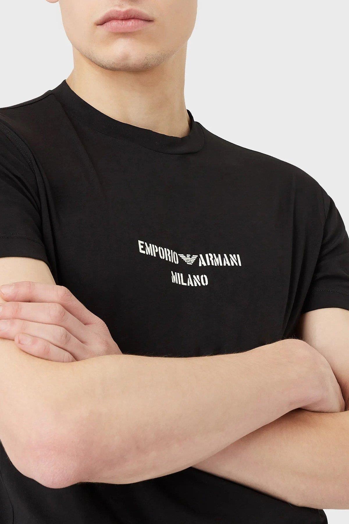 Emporio Armani Emporıo Armani Erkek %100 Pamuklu Regular Fit Kısa Kollu Siyah T-Shirt 3L1TFR 1JPZZ-0999