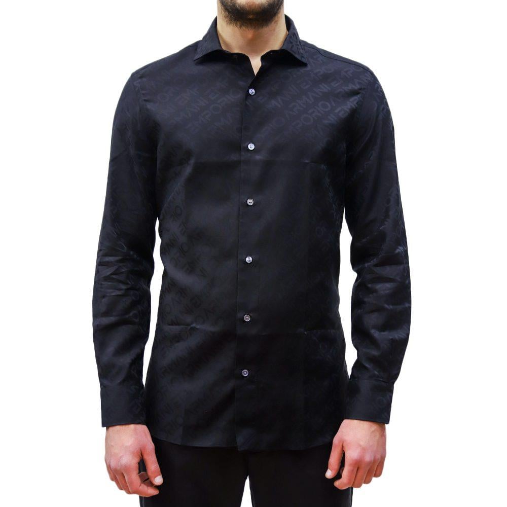 Emporio Armani Emporıo Armani Erkek %100 Pamuk Dokuma Kumaş Marka Logolu Siyah1 Gömlek 3R1C86 1K0DZ-F083