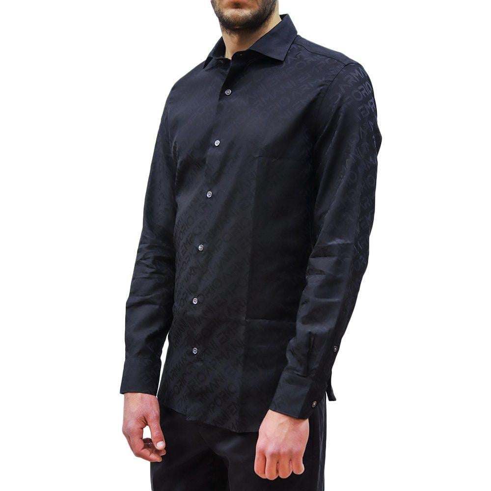 Emporio Armani Emporıo Armani Erkek %100 Pamuk Dokuma Kumaş Marka Logolu Siyah1 Gömlek 3R1C86 1K0DZ-F083