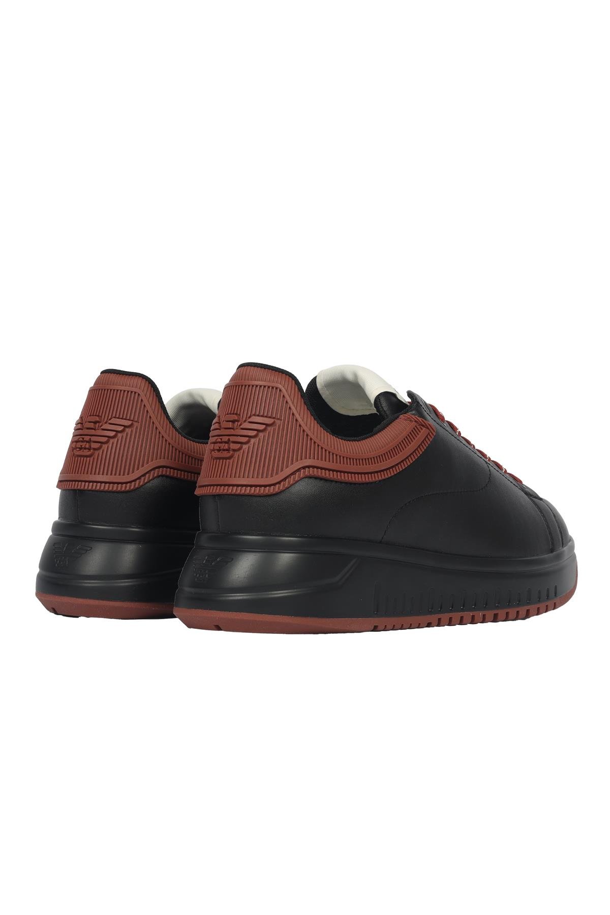 Emporio Armani Emporıo Armani Erkek %100 Deri Marka Logolu Siyah-Bordo Sneaker X4X264 XN001-T430