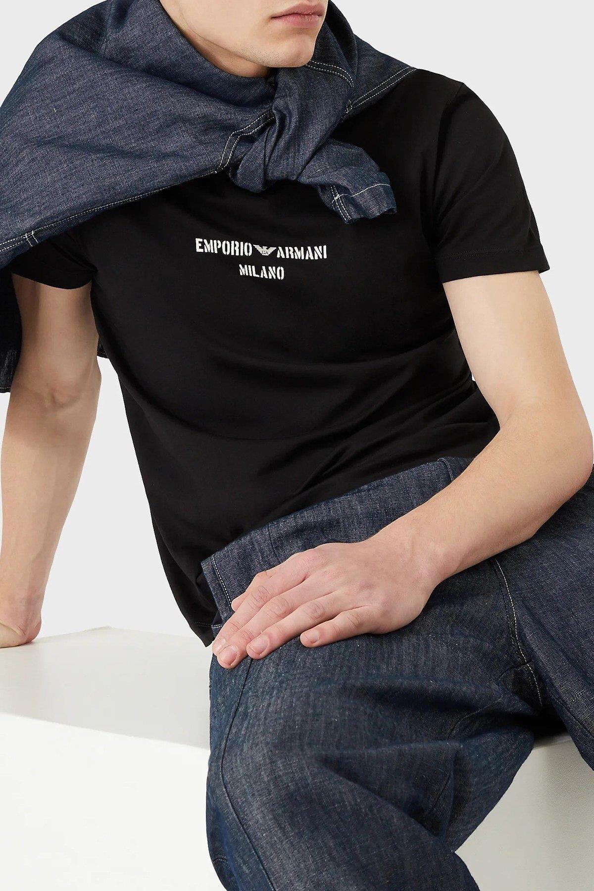 Emporio Armani Emporıo Armani Erkek %100 Pamuklu Regular Fit Kısa Kollu Siyah T-Shirt 3L1TFR 1JPZZ-0999