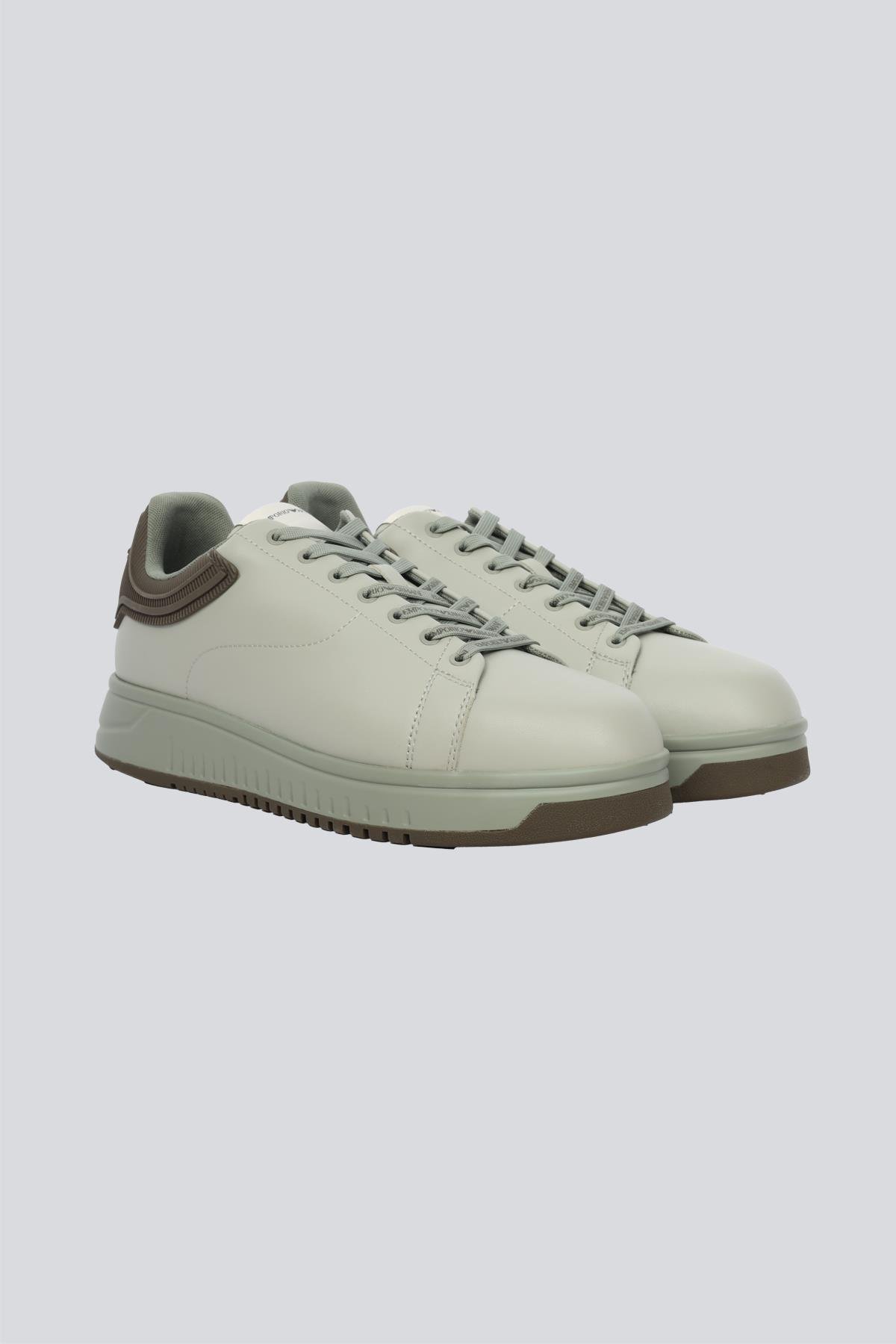 EMPORIO ARMANI Emporıo Armani Erkek %100 Deri Marka Logolu Haki Sneaker X4X264 XN001-U553