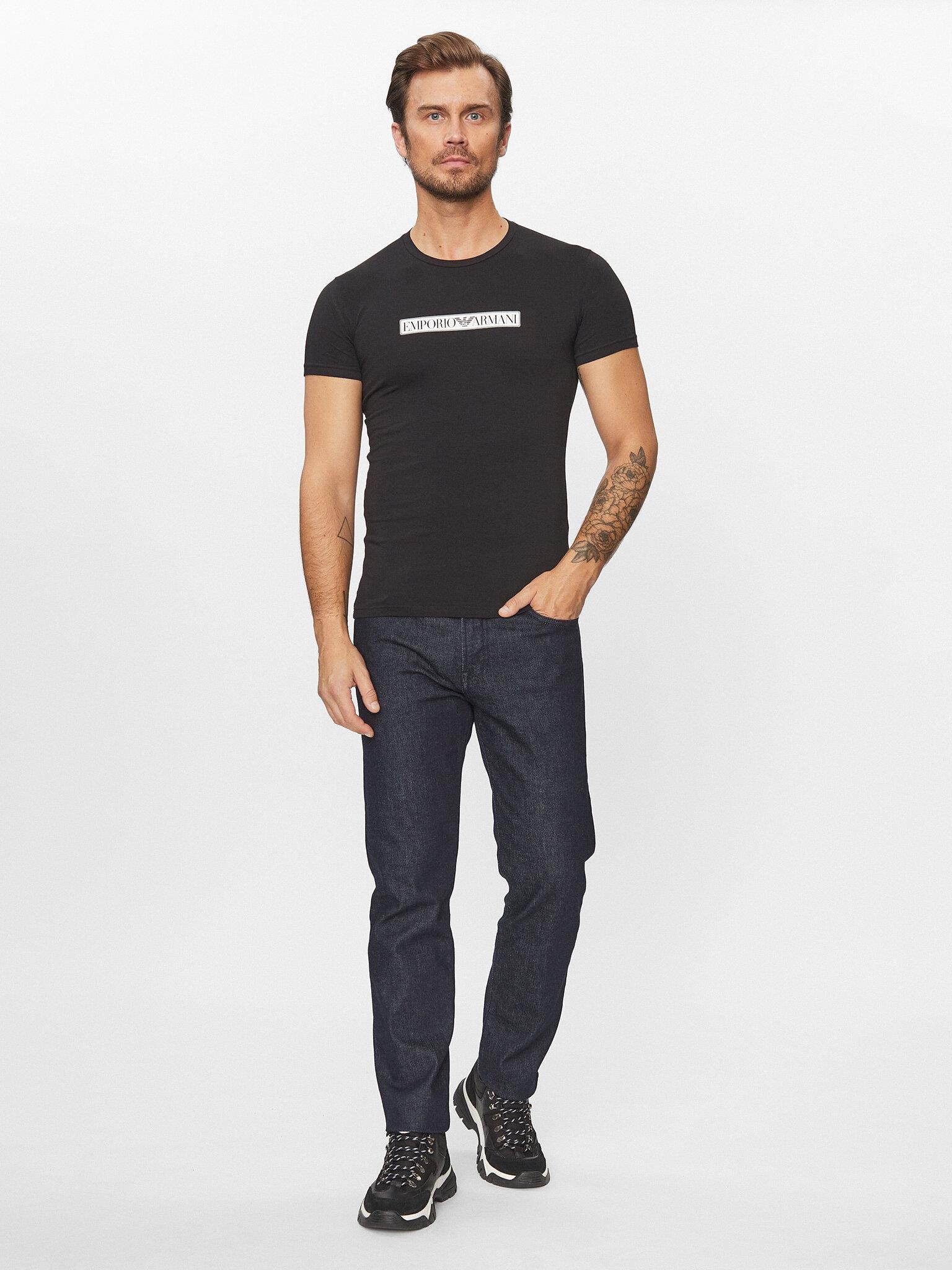 Emporio Armani Emporıo Armani Erkek Dokuma Bisiklet Yaka Kısa Kollu Günlük Siyah T-Shirt 111035 3F517-00020