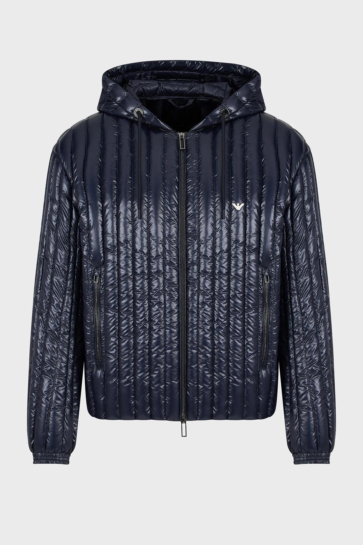 Emporio Armani Emporıo Armani Erkek Kapşonlu Yaka Marka Detaylı Fermuarlı Şişme Lacivert Mont 6R1B79 1NKZZ-0920