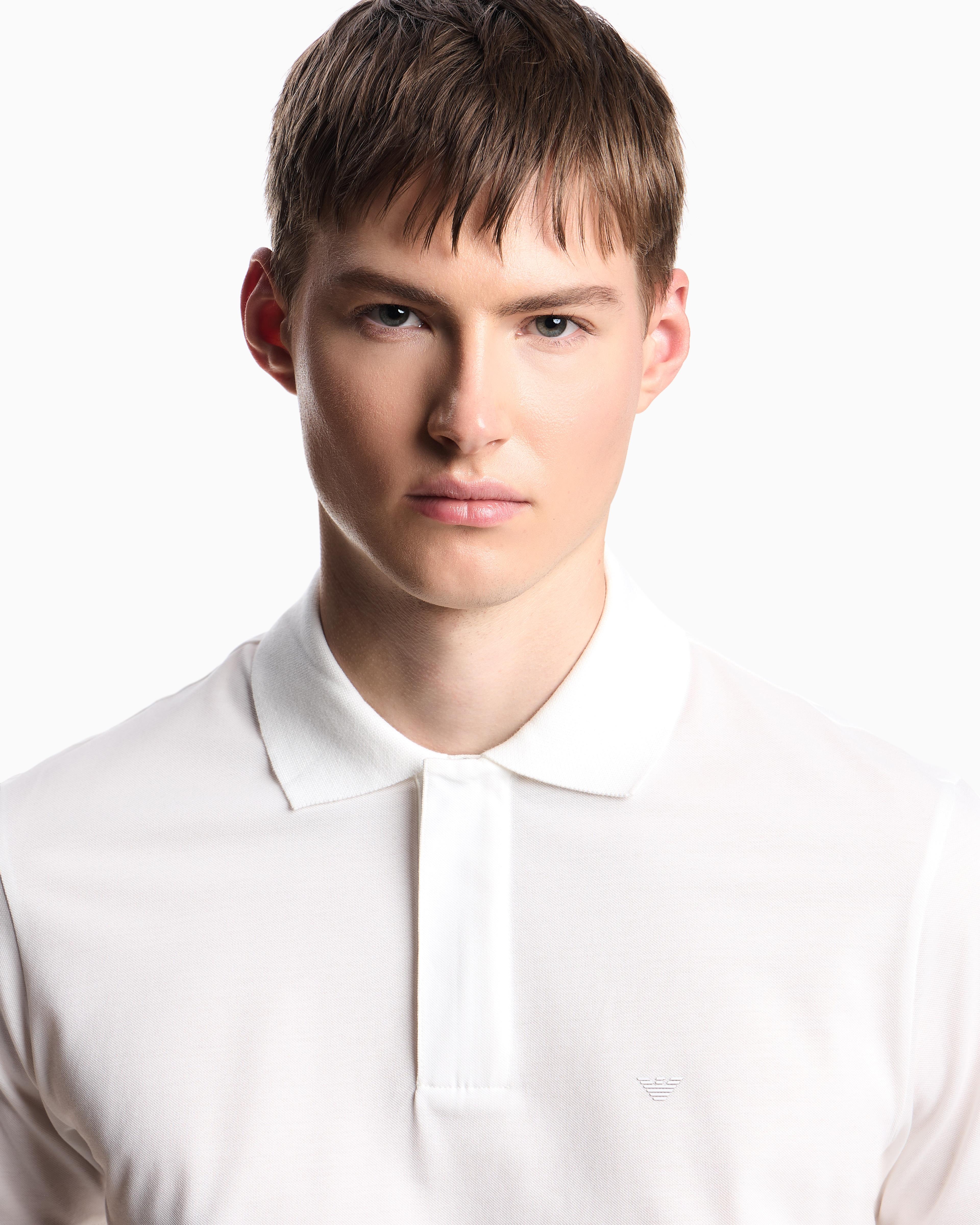 EMPORIO ARMANI Emporıo Armani Erkek Kartal Logolu Normal Kalıp Pike Pamuklu Kısa Kollu Beyaz Polo Yaka T-Shirt EM003171 AF13742-U0003