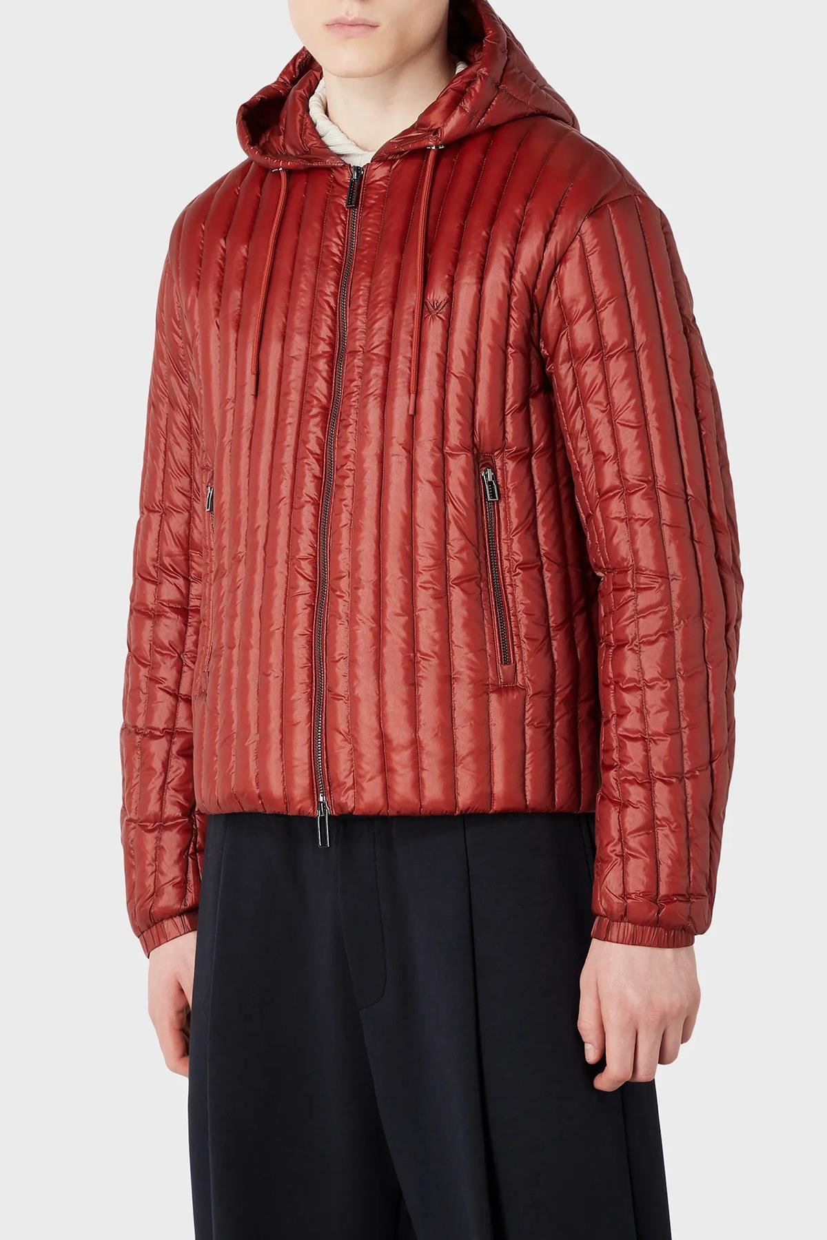 Emporio Armani Emporıo Armani Erkek Kapşonlu Yaka Marka Detaylı Fermuarlı Şişme Kırmızı Mont 6R1B79 1NKZZ-0454