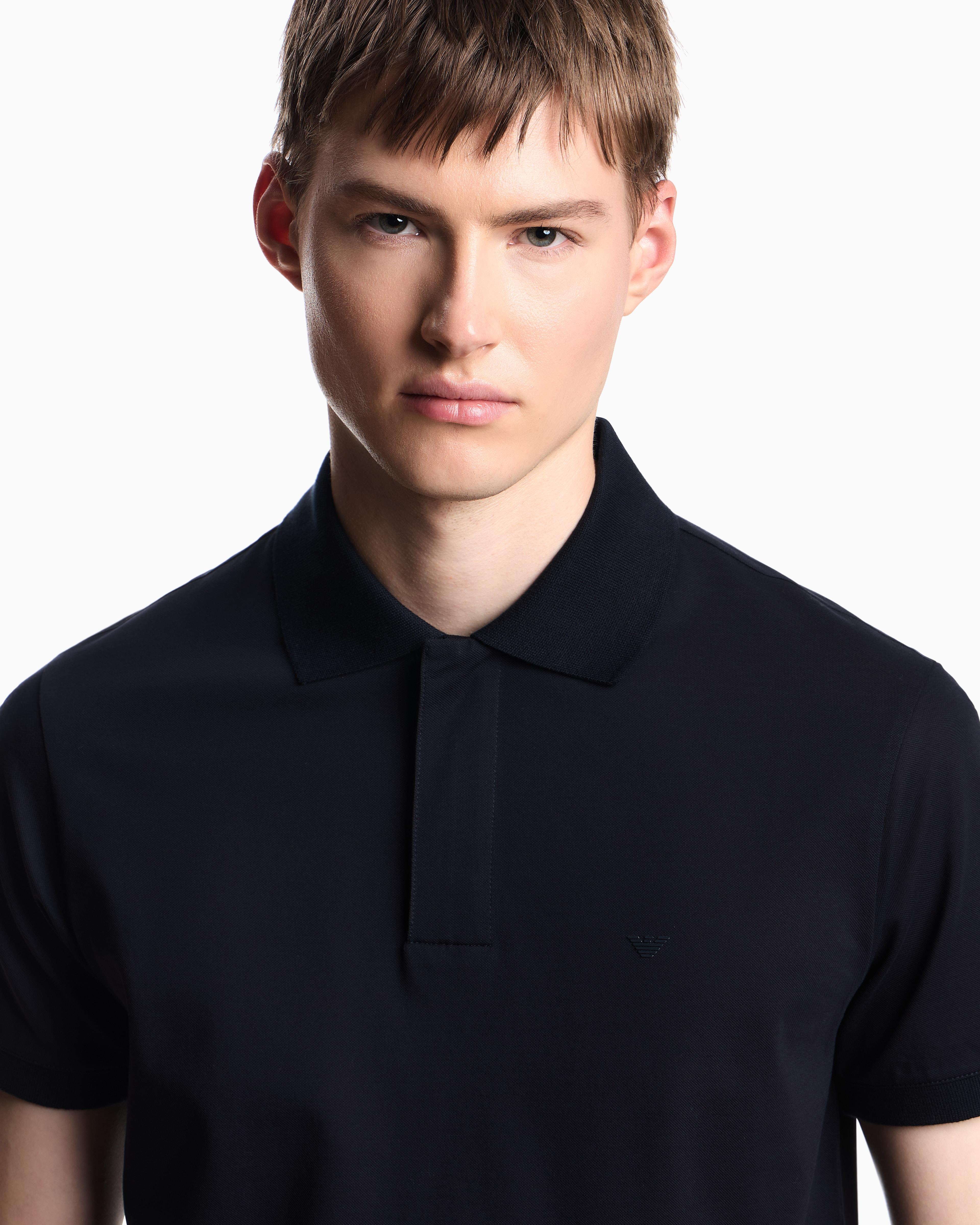 EMPORIO ARMANI Emporıo Armani Erkek Kartal Logolu Normal Kalıp Pike Pamuklu Kısa Kollu Lacivert Polo Yaka T-Shirt EM003171 AF13742-UB118