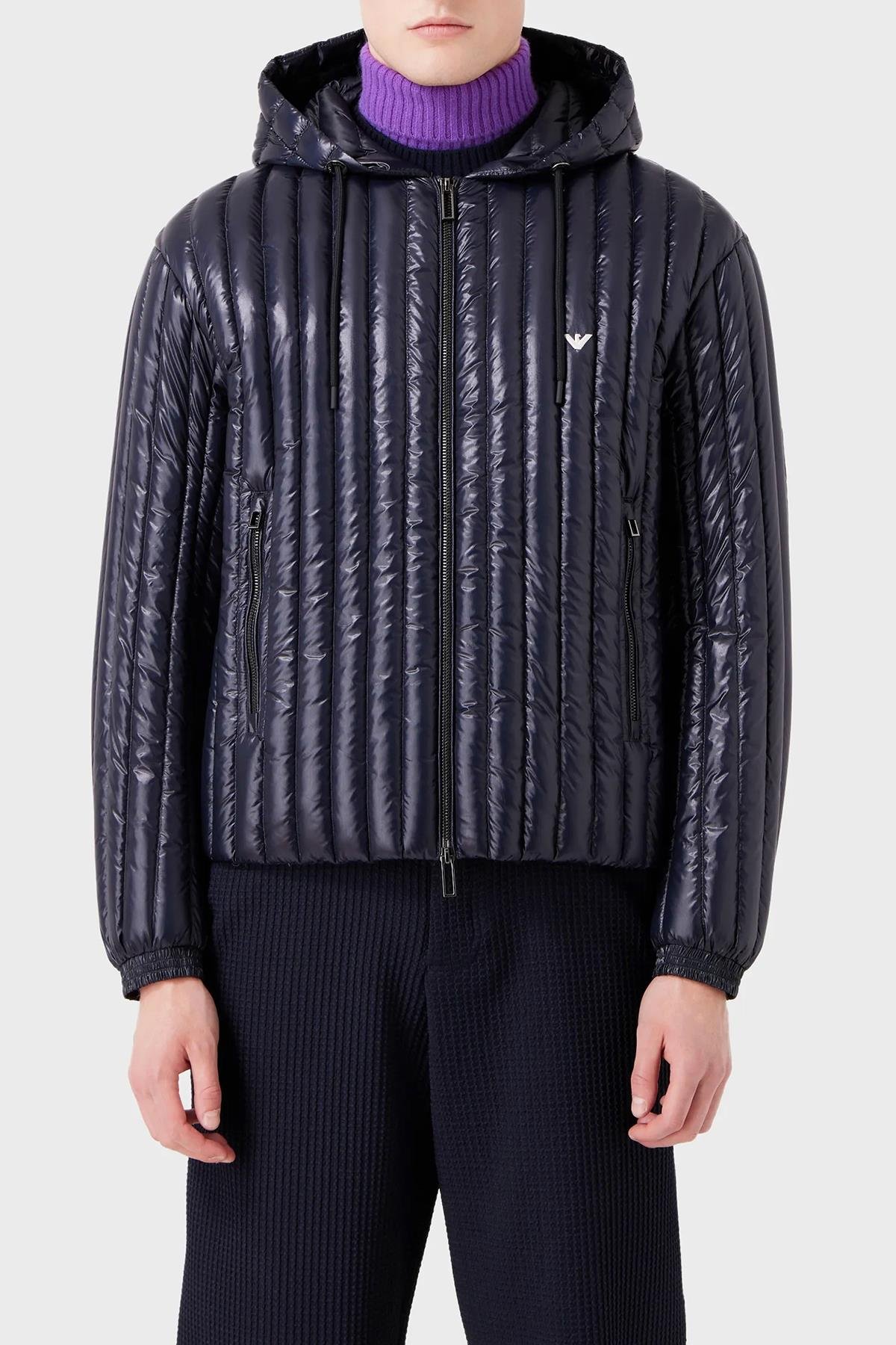 Emporio Armani Emporıo Armani Erkek Kapşonlu Yaka Marka Detaylı Fermuarlı Şişme Lacivert Mont 6R1B79 1NKZZ-0920