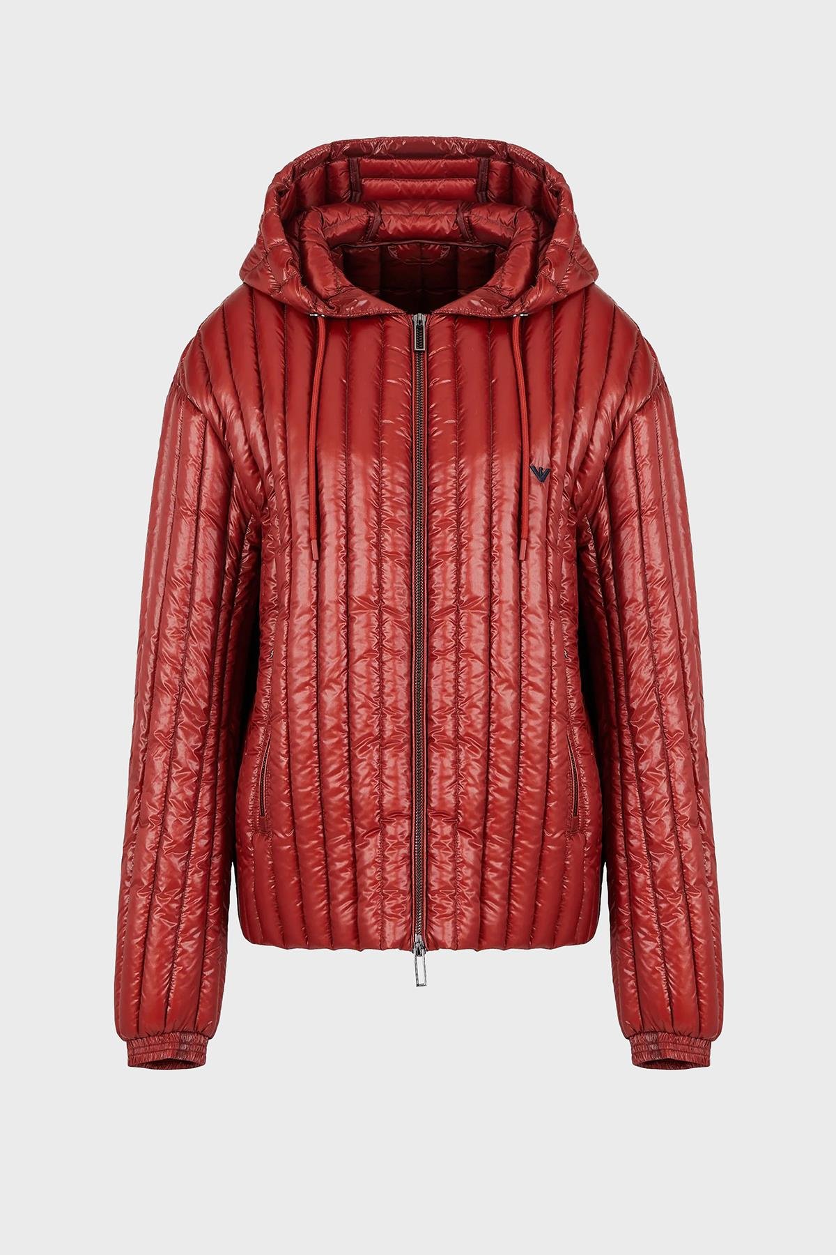 Emporio Armani Emporıo Armani Erkek Kapşonlu Yaka Marka Detaylı Fermuarlı Şişme Kırmızı Mont 6R1B79 1NKZZ-0454