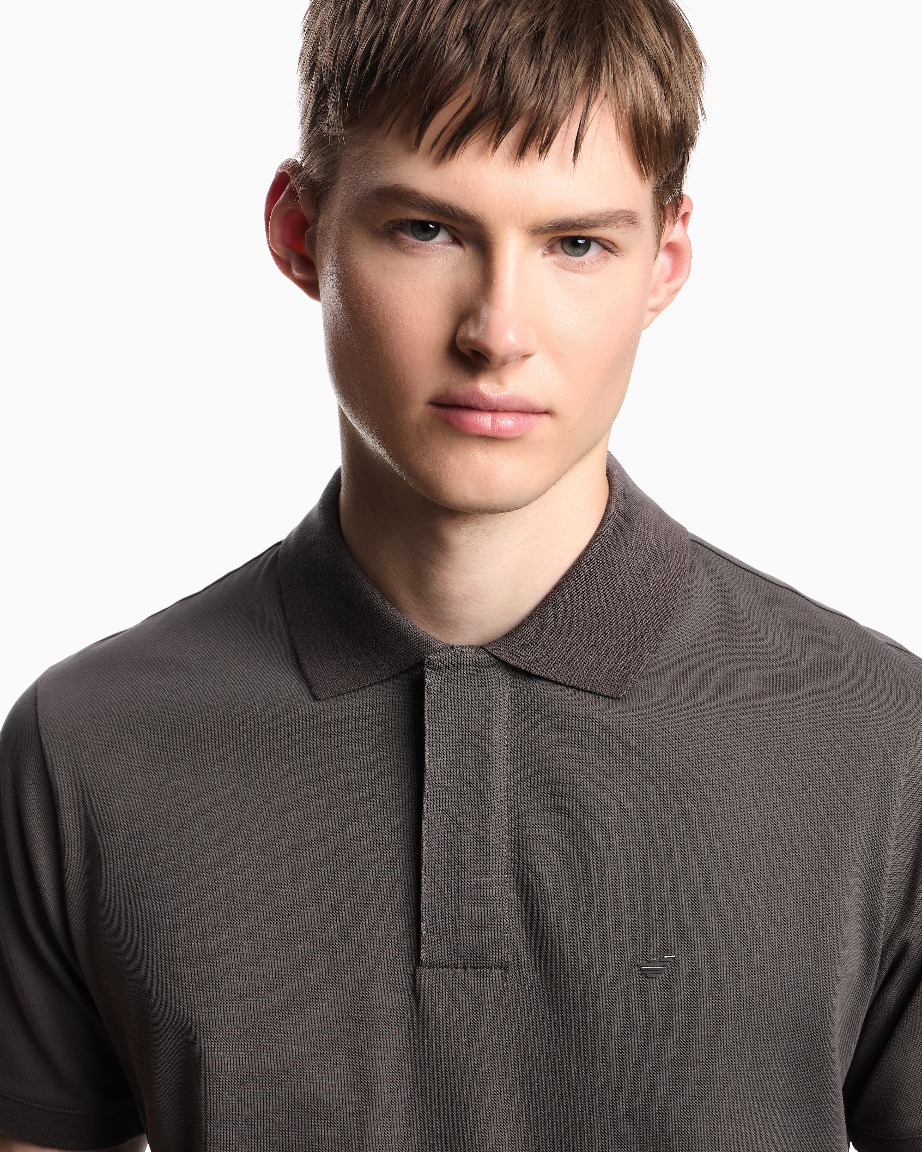 EMPORIO ARMANI Emporıo Armani Erkek Kartal Logolu Normal Kalıp Pike Pamuklu Kısa Kollu Gri Polo Yaka T-Shirt EM003171 AF13742-U8143