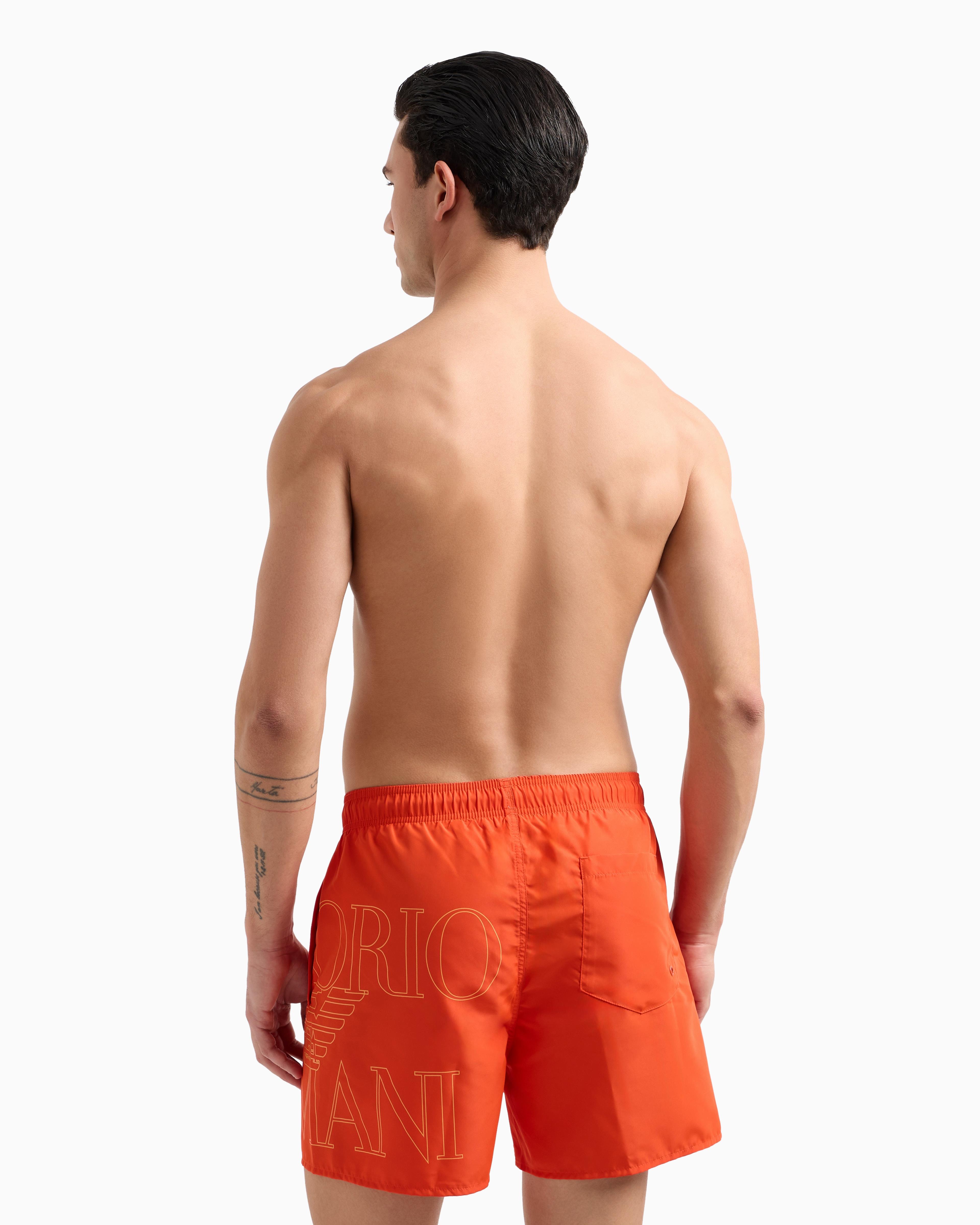 EMPORIO ARMANI Emporıo Armani Erkek Lastikli Bağlamalı Bel Kısa Boy Marka Yazı Desen Kırmızı Mayo EM000583 AF12326-U5026