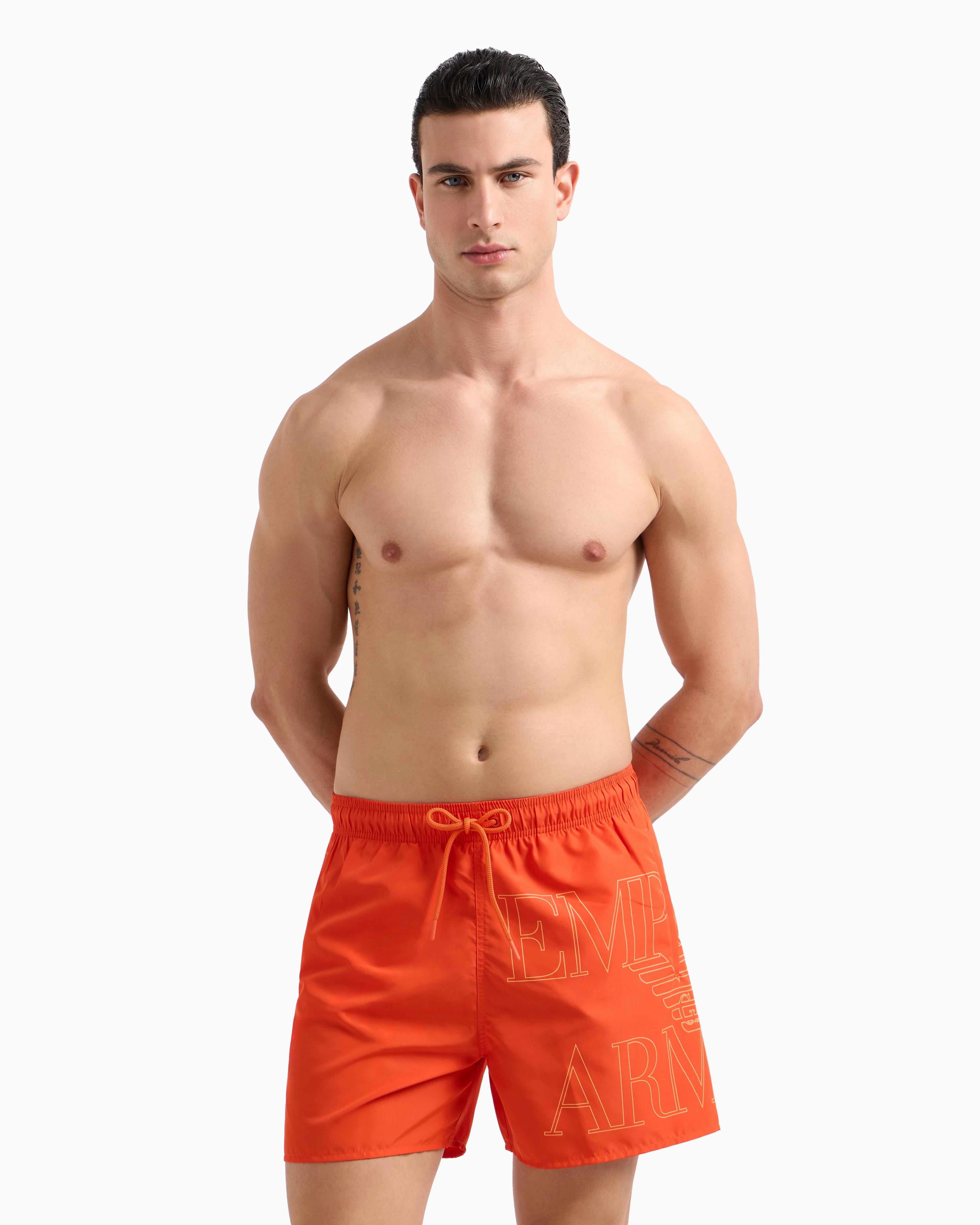 EMPORIO ARMANI Emporıo Armani Erkek Lastikli Bağlamalı Bel Kısa Boy Marka Yazı Desen Kırmızı Mayo EM000583 AF12326-U5026