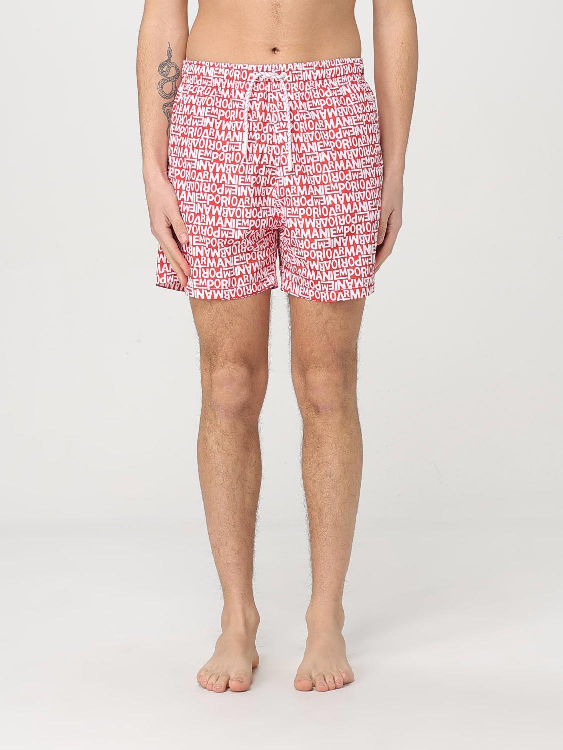EMPORIO ARMANI Emporıo Armani Erkek Lastikli Bağlamalı Bel Kısa Boy Marka Yazı Desen Kırmızı Beyaz Mayo EM000583 AF12343-F5006