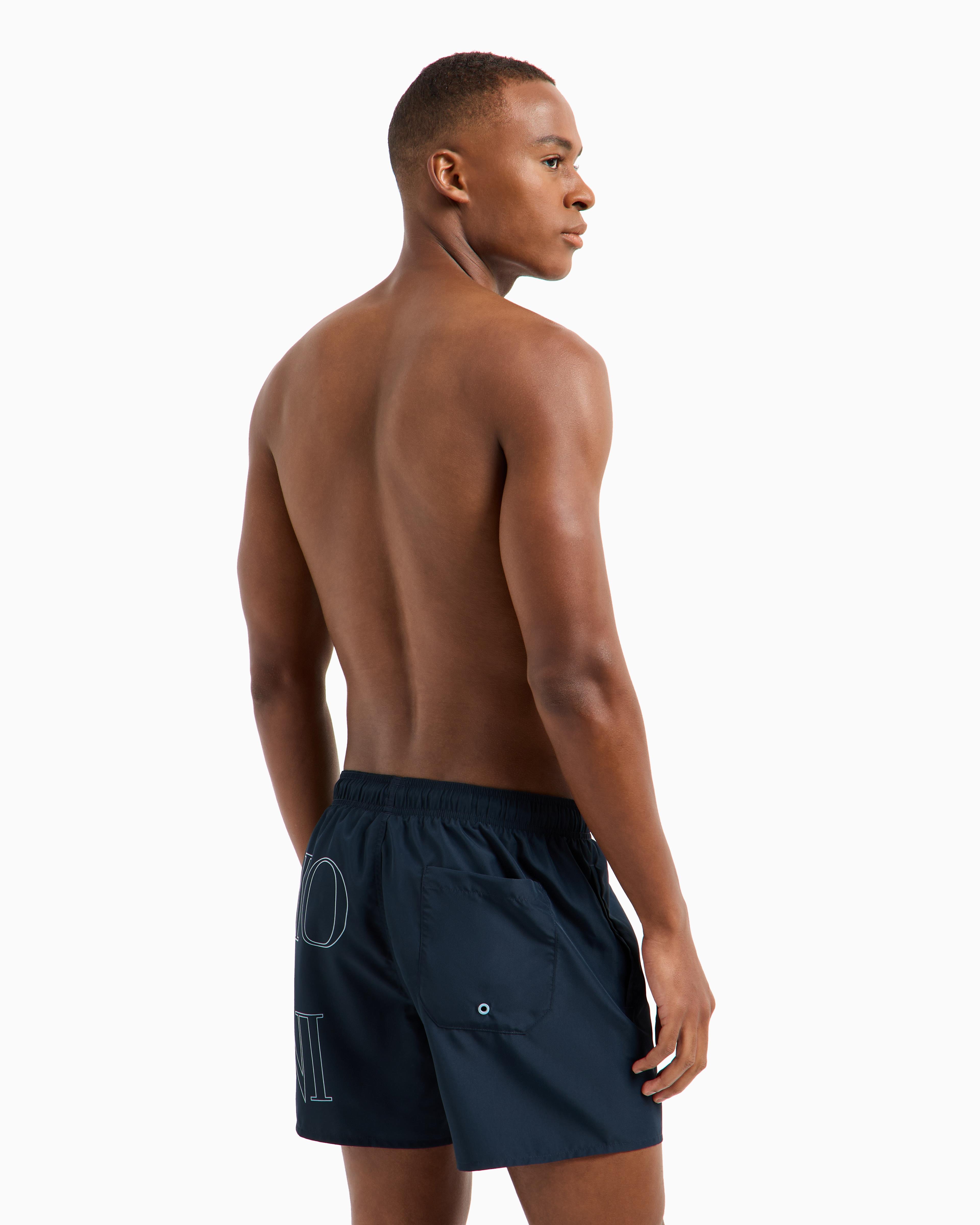 EMPORIO ARMANI Emporıo Armani Erkek Lastikli Bağlamalı Bel Kısa Boy Marka Yazı Desen Lacivert Mayo EM000583 AF12326-UB102