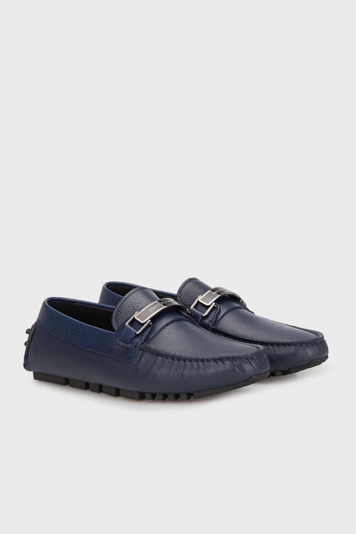 Emporio Armani Emporıo Armani Erkek Logolu Bağcıklı Deri Lacivert Casual X4B151 XN882-E553