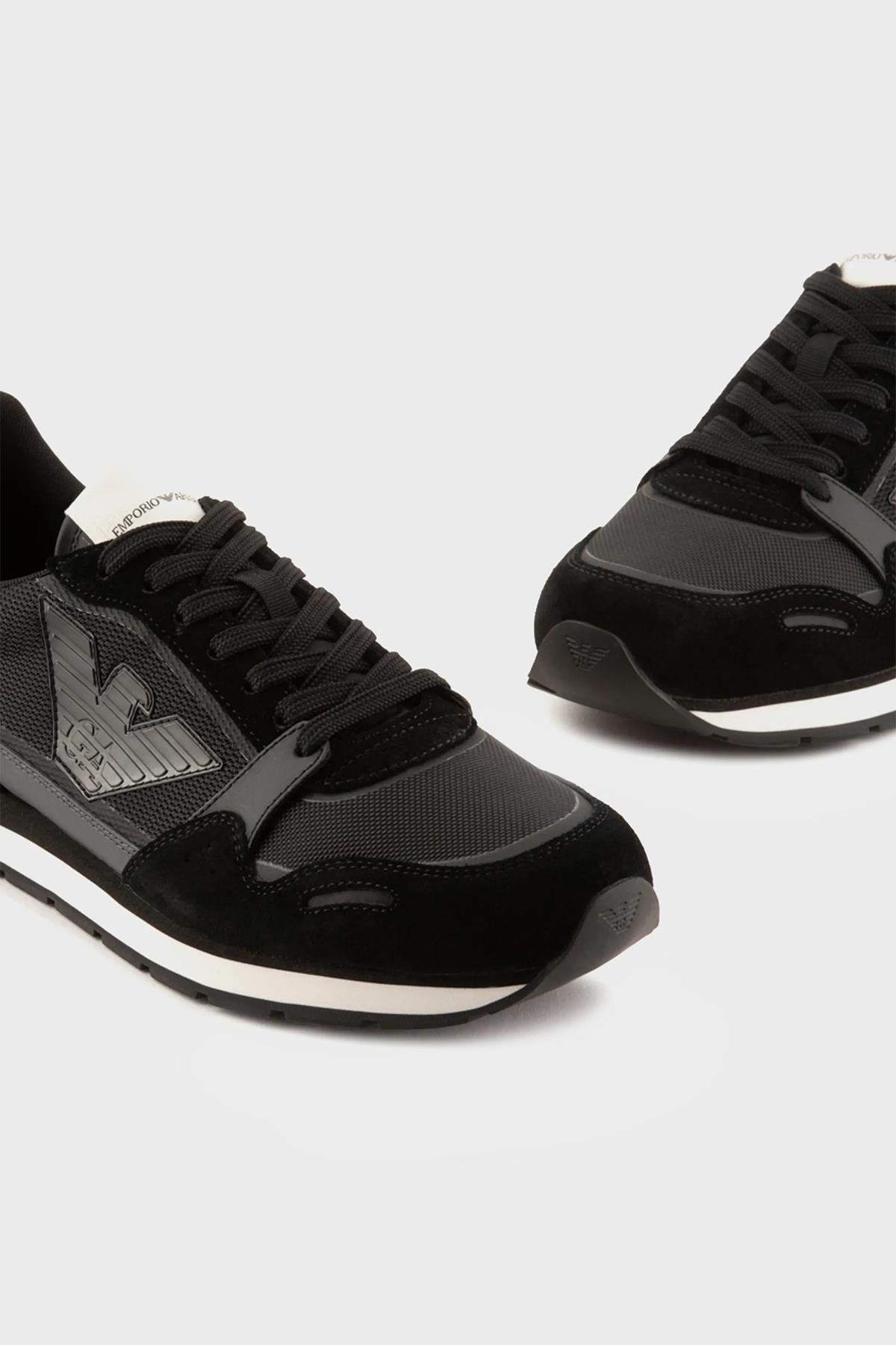 Emporio Armani Emporıo Armani Erkek Logolu Normal Kalıp Bağcıklı Günlük Siyah Sneaker X4X537 XN730-R926