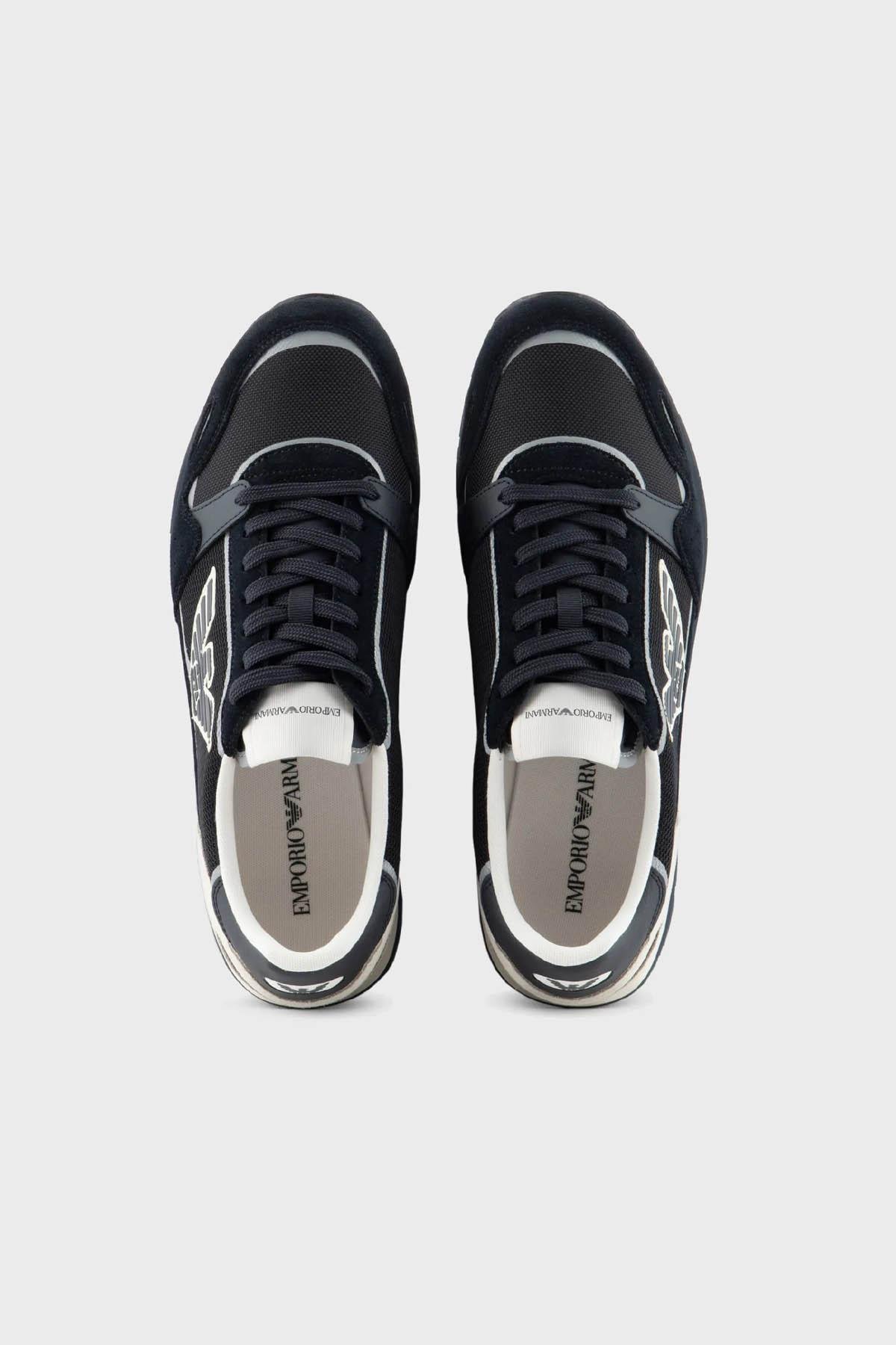 Emporio Armani Emporıo Armani Erkek Logolu Normal Kalıp Bağcıklı Günlük Siyah-Beyaz Sneaker X4X537 XN730-T409