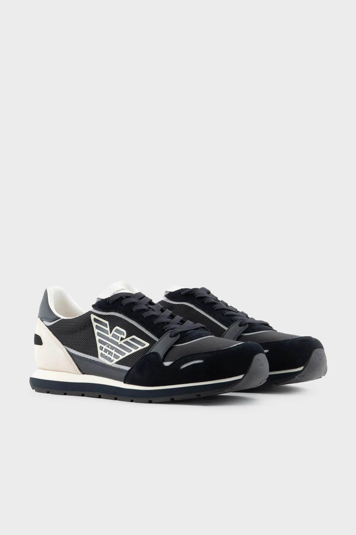 Emporio Armani Emporıo Armani Erkek Logolu Normal Kalıp Bağcıklı Günlük Siyah-Beyaz Sneaker X4X537 XN730-T409