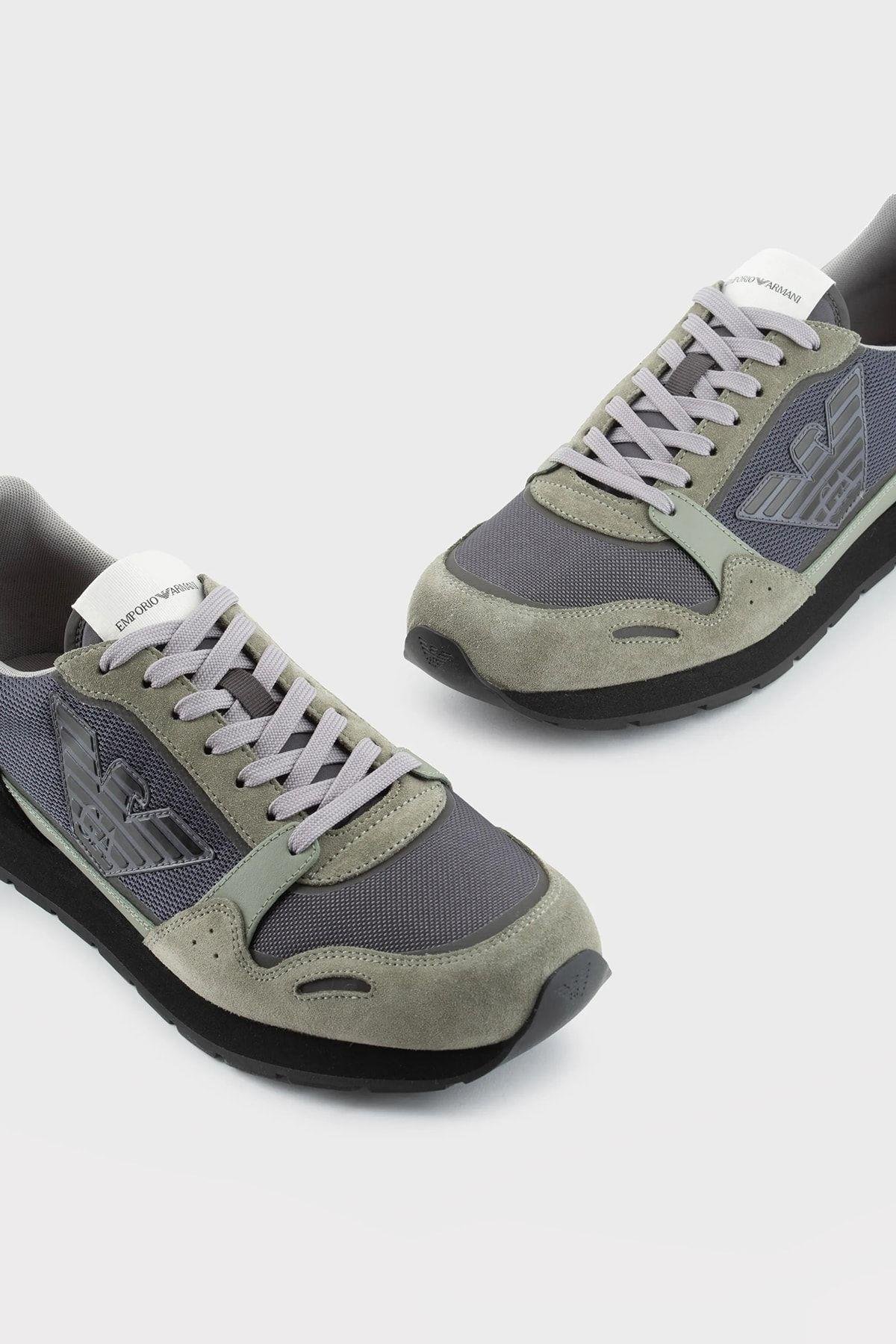 Emporio Armani Emporıo Armani Erkek Logolu Normal Kalıp Bağcıklı Günlük Gri Sneaker X4X537 XN730-T084