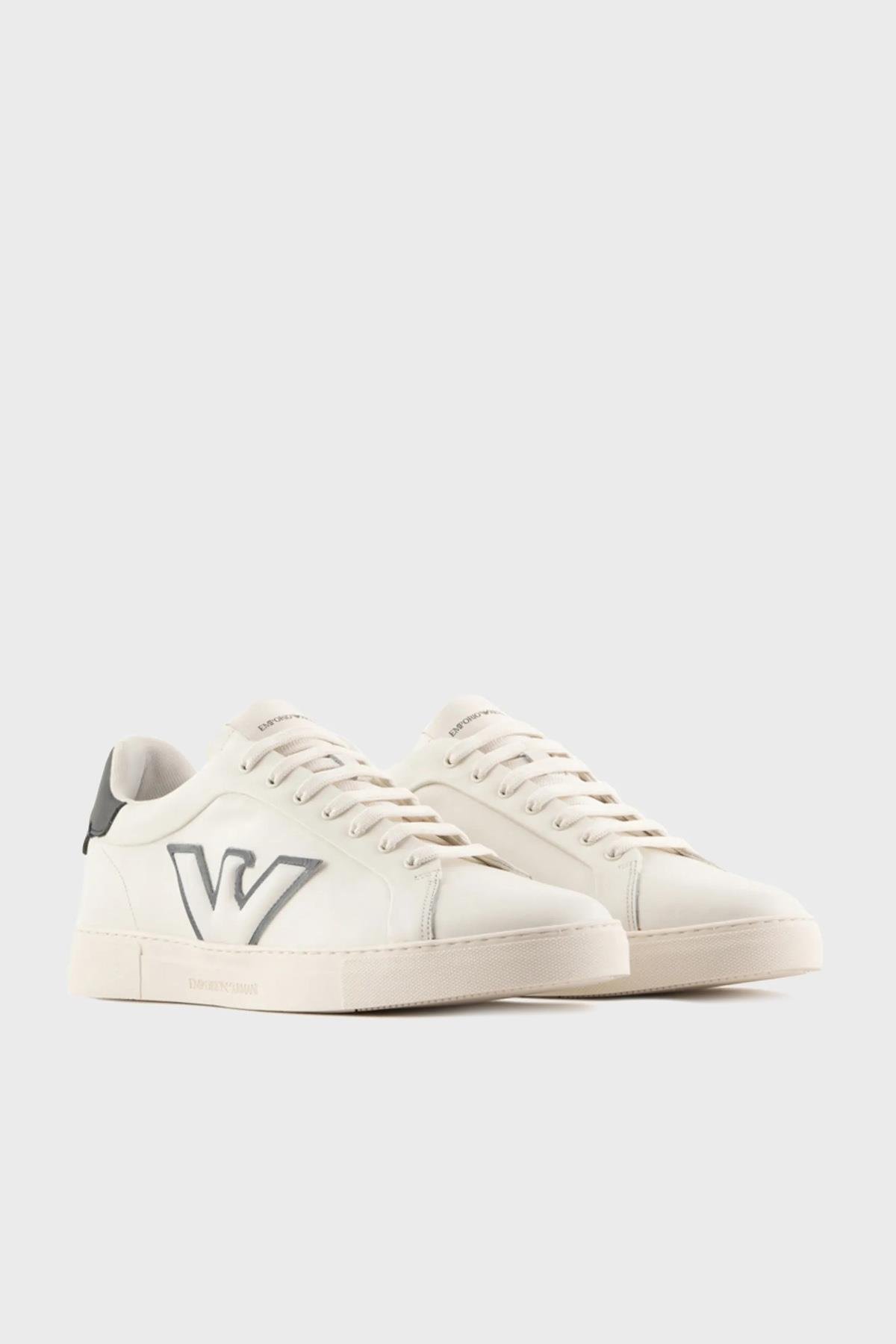 Emporio Armani Emporıo Armani Erkek Logolu Bağcıklı Günlük Kullanım Beyaz-Lacivert Sneaker X4X598 XN633-N481