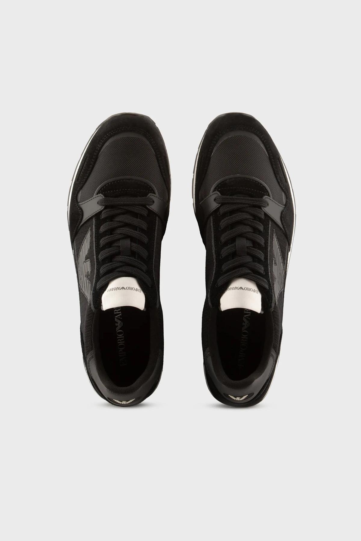 Emporio Armani Emporıo Armani Erkek Logolu Normal Kalıp Bağcıklı Günlük Siyah Sneaker X4X537 XN730-R926