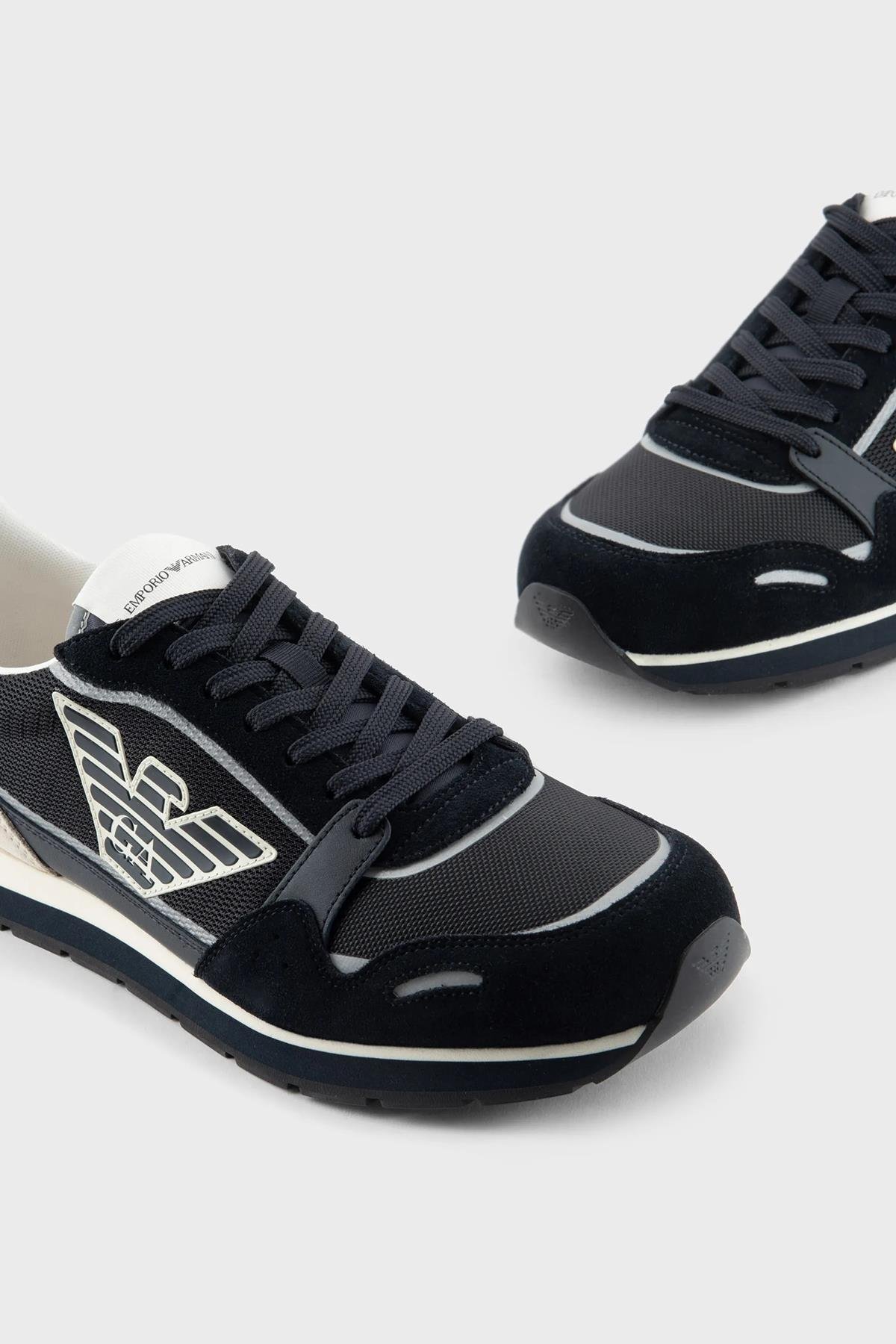 Emporio Armani Emporıo Armani Erkek Logolu Normal Kalıp Bağcıklı Günlük Siyah-Beyaz Sneaker X4X537 XN730-T409