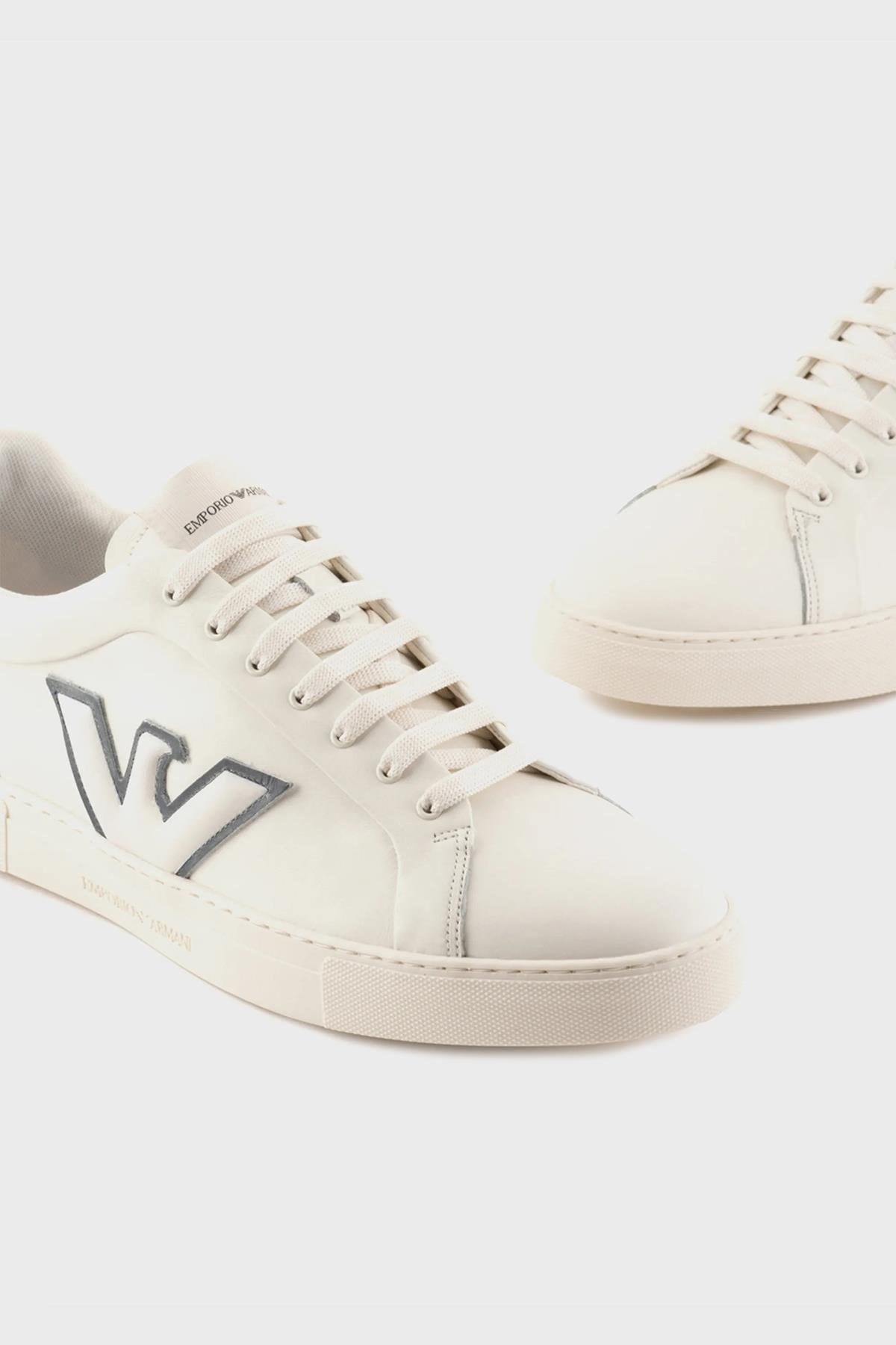 Emporio Armani Emporıo Armani Erkek Logolu Bağcıklı Günlük Kullanım Beyaz-Lacivert Sneaker X4X598 XN633-N481
