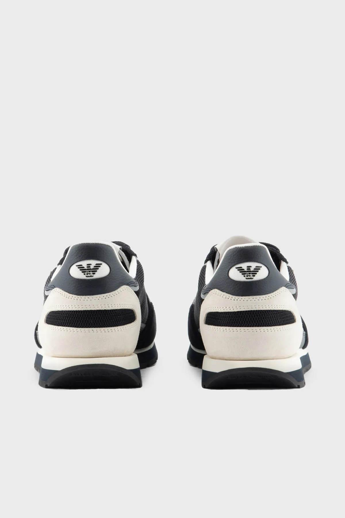 Emporio Armani Emporıo Armani Erkek Logolu Normal Kalıp Bağcıklı Günlük Siyah-Beyaz Sneaker X4X537 XN730-T409