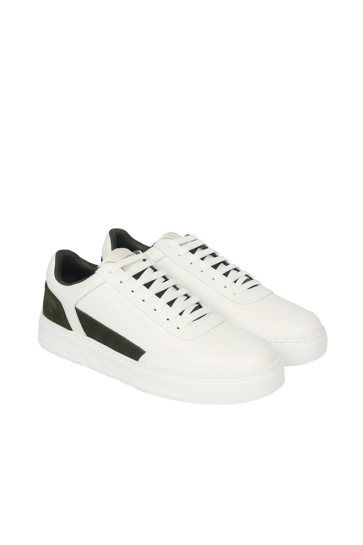 Emporio Armani Emporıo Armani Erkek Marka Logolu Bağcıklı Kaydırmaz Tabanlı Günlük Beyaz Sneaker X4X645 XN958-T439