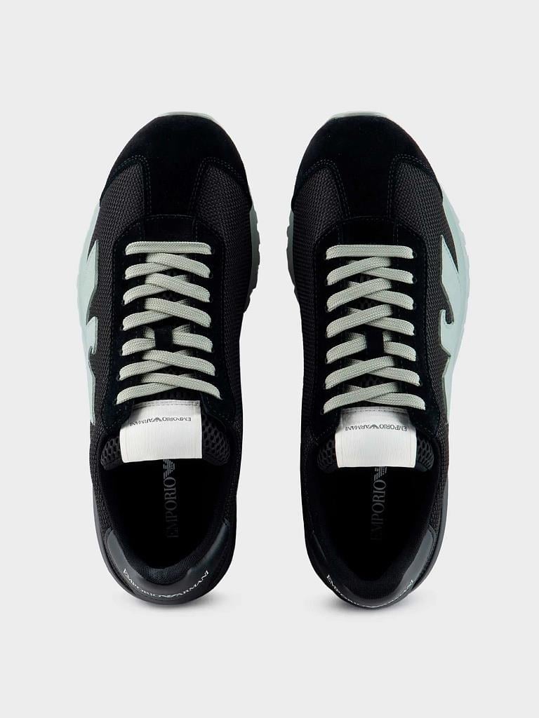 Emporio Armani Emporıo Armani Erkek Marka Logolu Bağcıklı Kaydırmaz Tabanlı Günlük Siyah-Yeşil Sneaker X4X583 XN647-T431