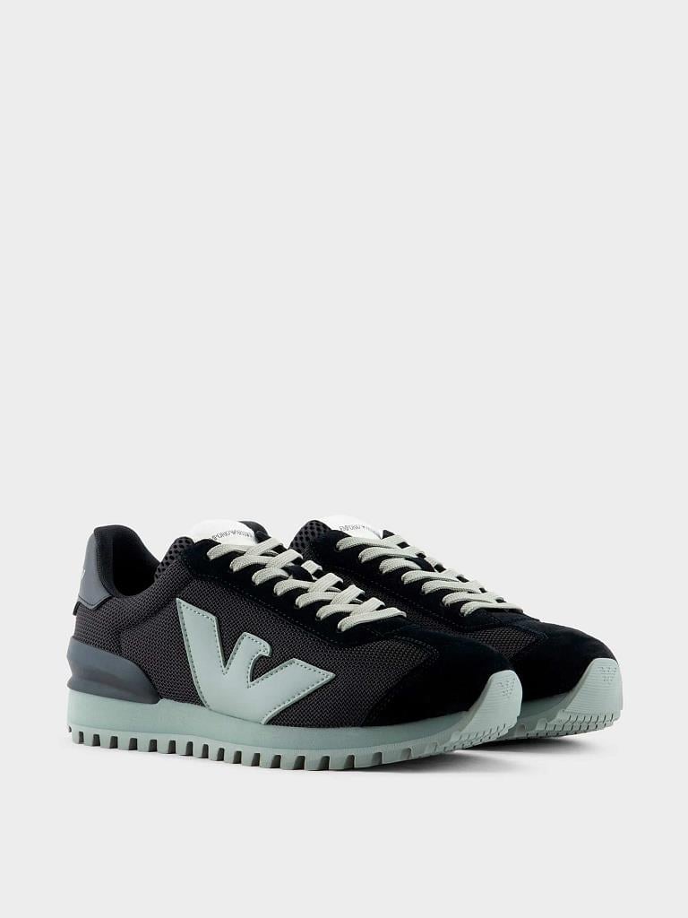 Emporio Armani Emporıo Armani Erkek Marka Logolu Bağcıklı Kaydırmaz Tabanlı Günlük Siyah-Yeşil Sneaker X4X583 XN647-T431