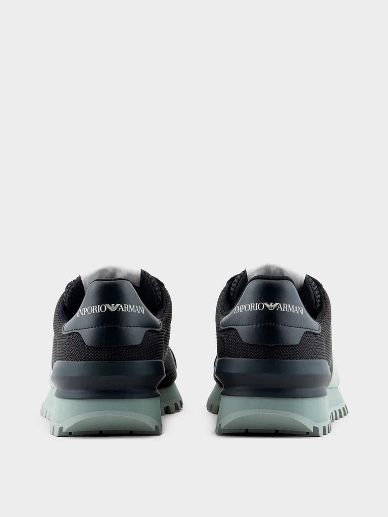 Emporio Armani Emporıo Armani Erkek Marka Logolu Bağcıklı Kaydırmaz Tabanlı Günlük Siyah-Yeşil Sneaker X4X583 XN647-T431