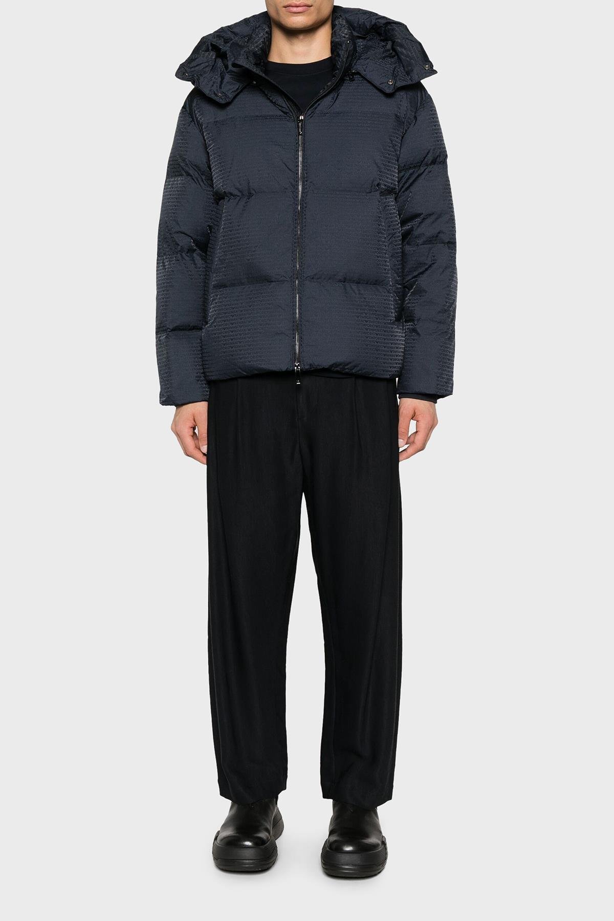 Emporio Armani Emporıo Armani Erkek Marka Logo Baskılı Kapüşonlu Uzun Kollu Lacivert Mont 6D1BC3 1NNXZ-0920