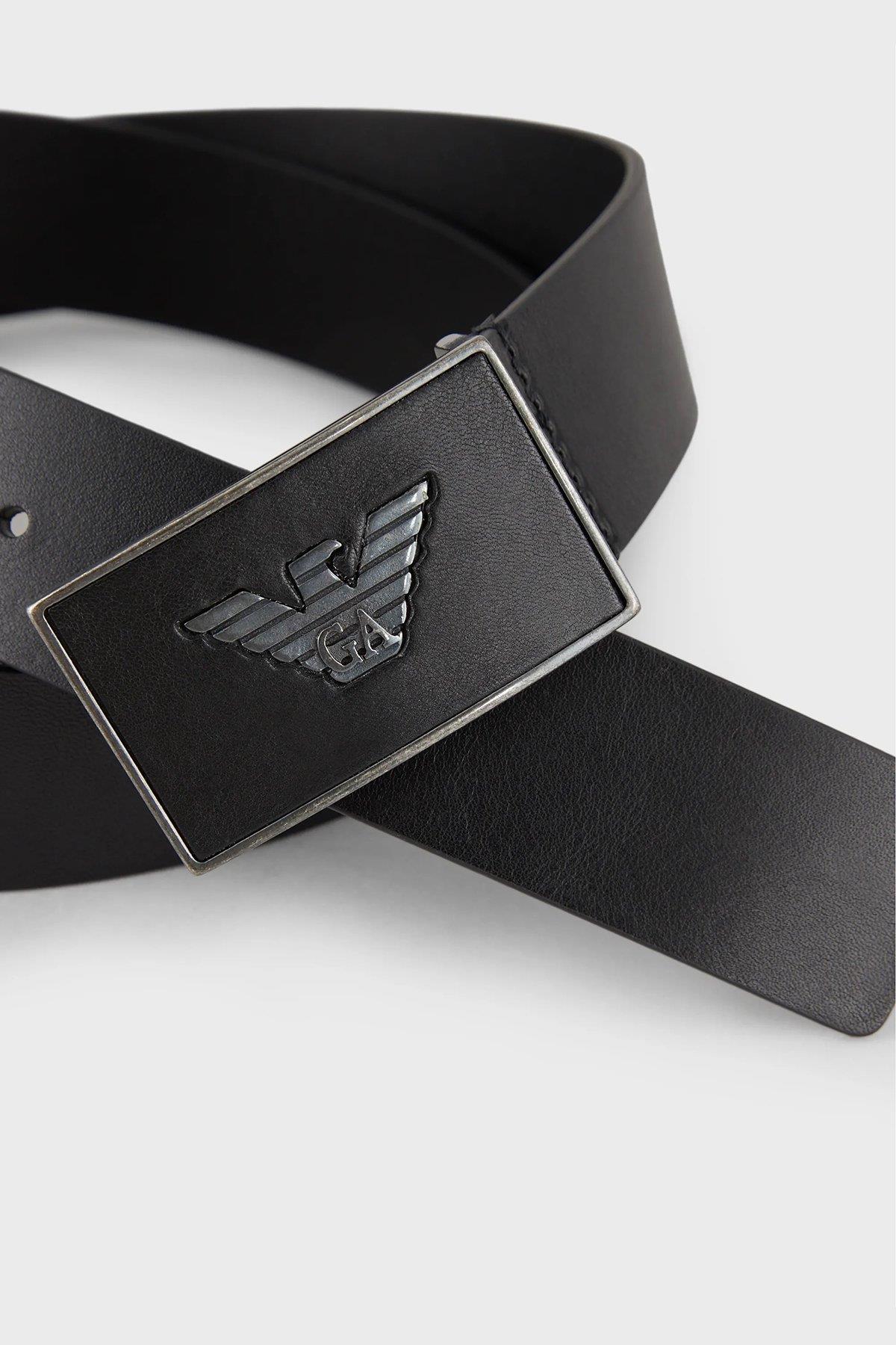 Emporio Armani Emporıo Armani Erkek Metal Toka Derili Marka Logolu Siyah Kemer Y4S196 YDC0G-001