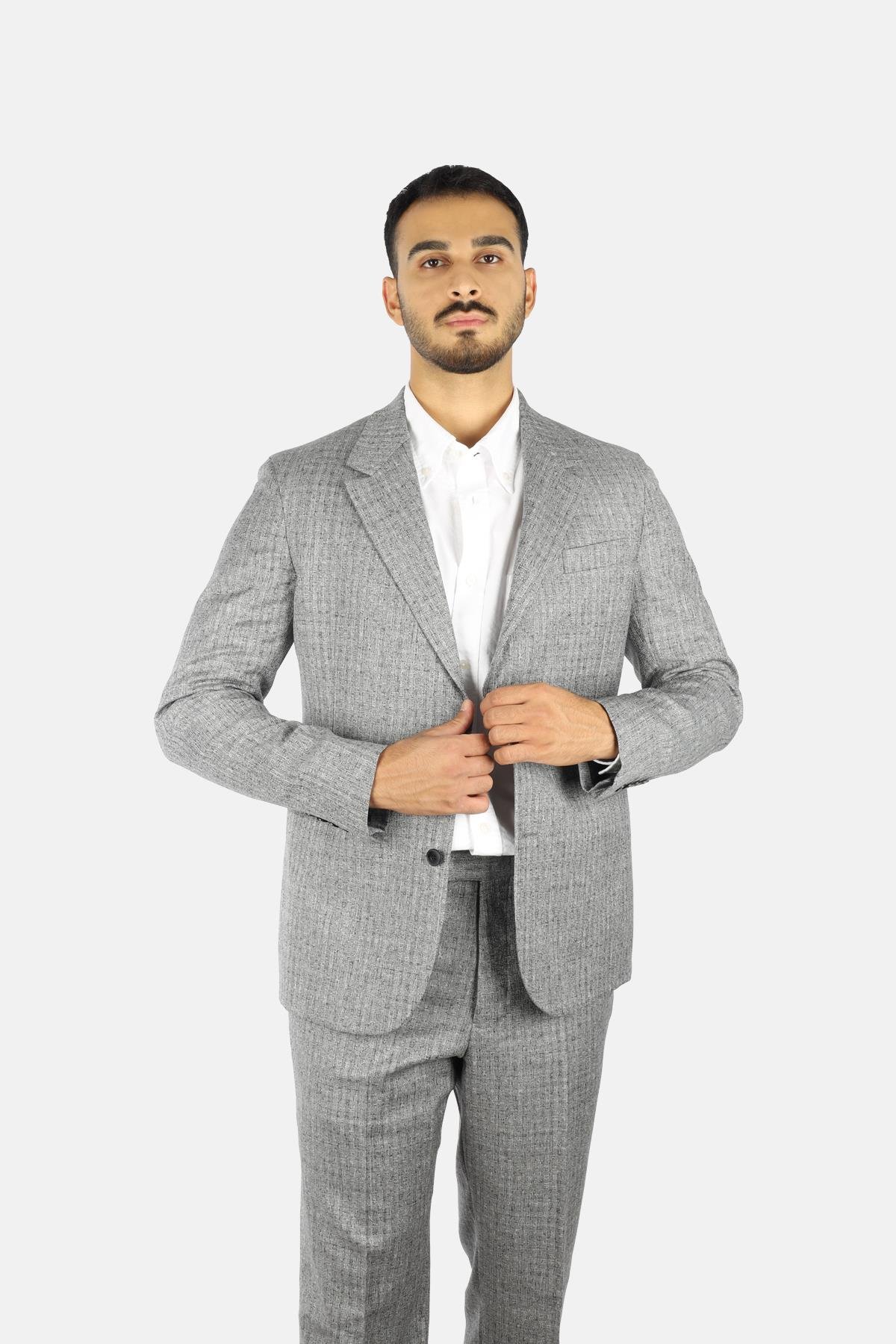 Emporio Armani Emporıo Armani Erkek Normal Kalıp %100 Saf Yün Mikro Desenli Gri Takım Elbise EM000476 TE16045-OC006