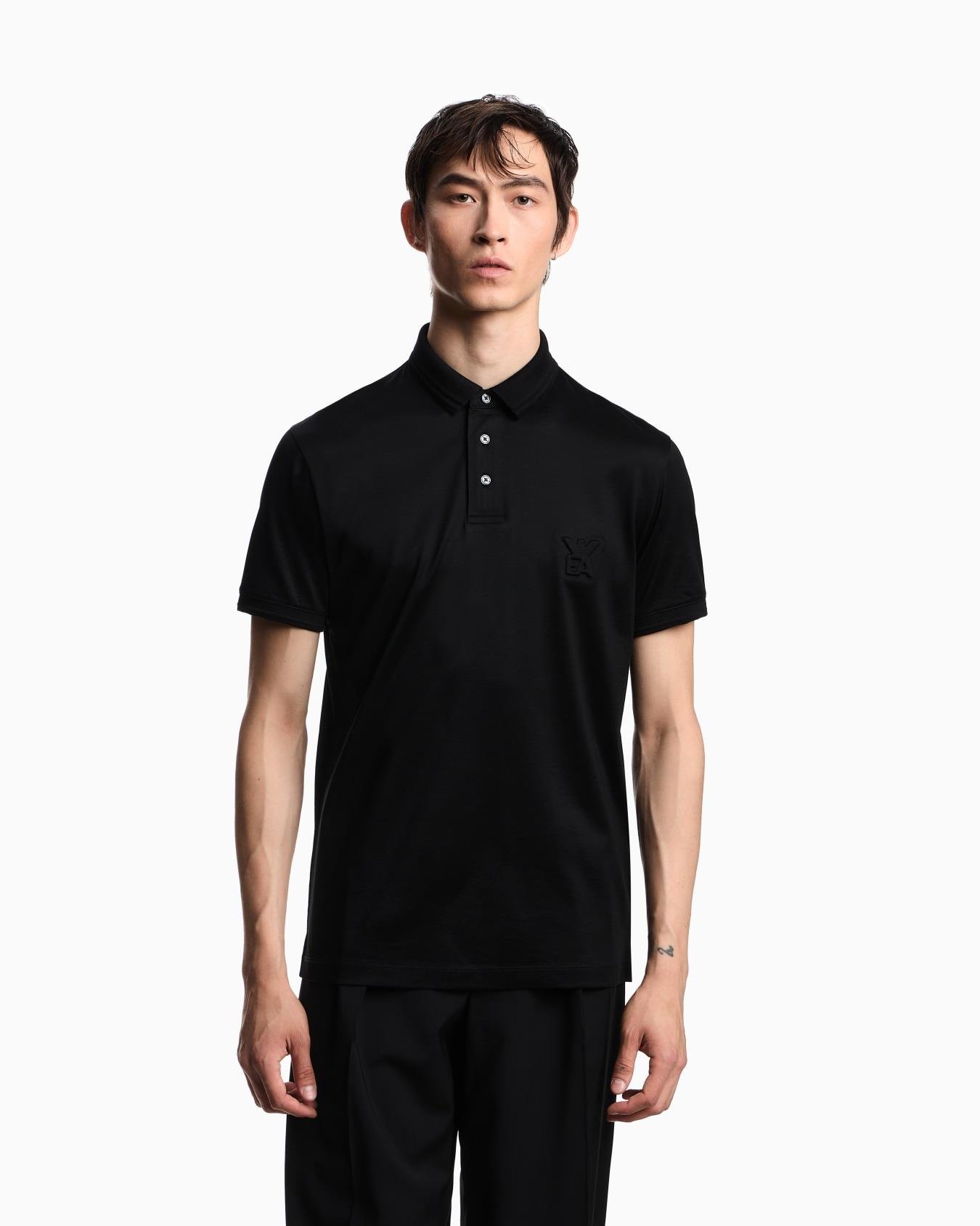 EMPORIO ARMANI Emporıo Armani Erkek Normal Kesim Pamuklu Kısa Kollu Siyah Polo Yaka T-Shirt EM003002 AF10761-U8120