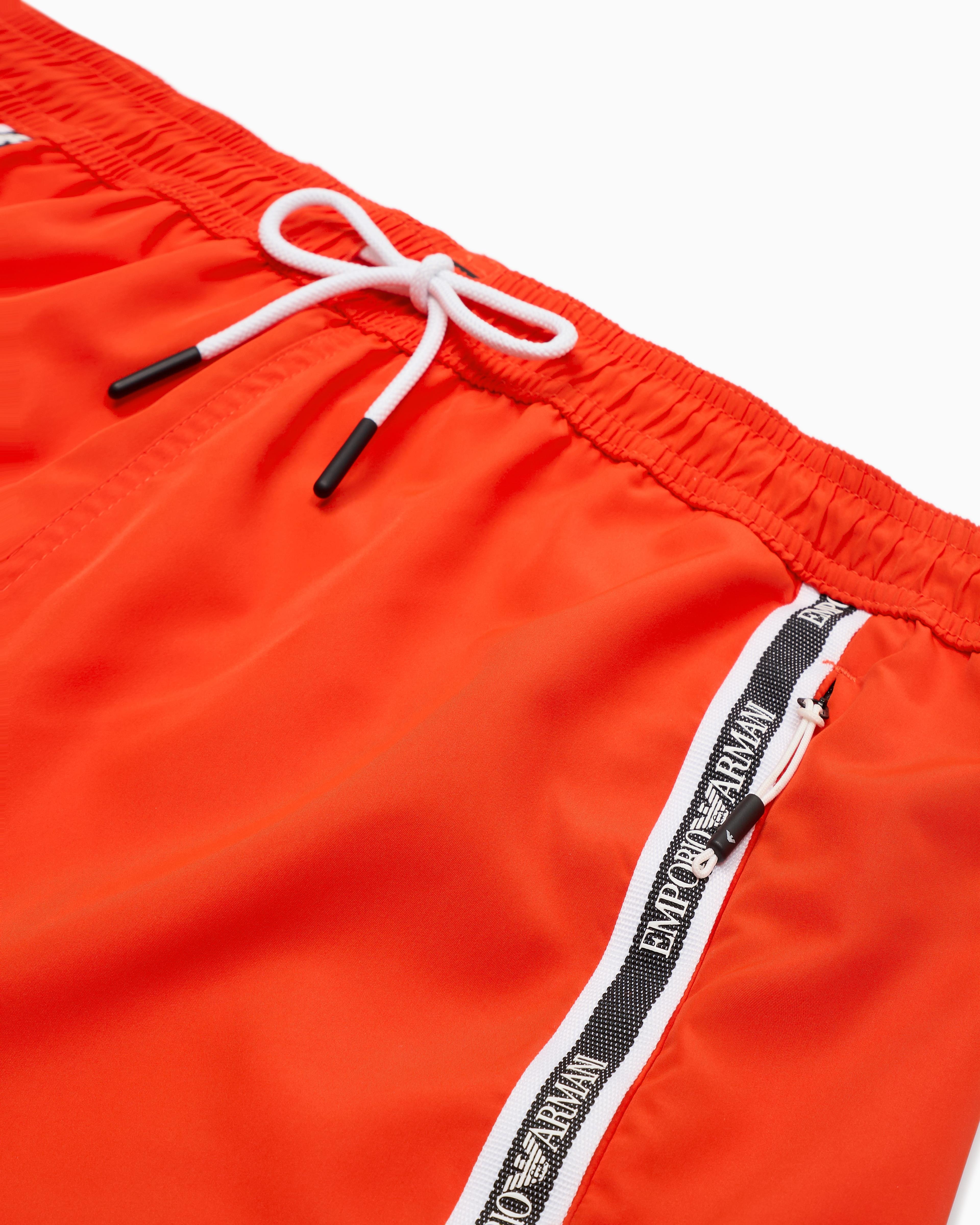 EMPORIO ARMANI Emporıo Armani Erkek Normal Bel Kısa Boy Yandan Şerit Marka Yazı Desen Bağlamalı Kırmızı Mayo EM001382 AF12333-U5026