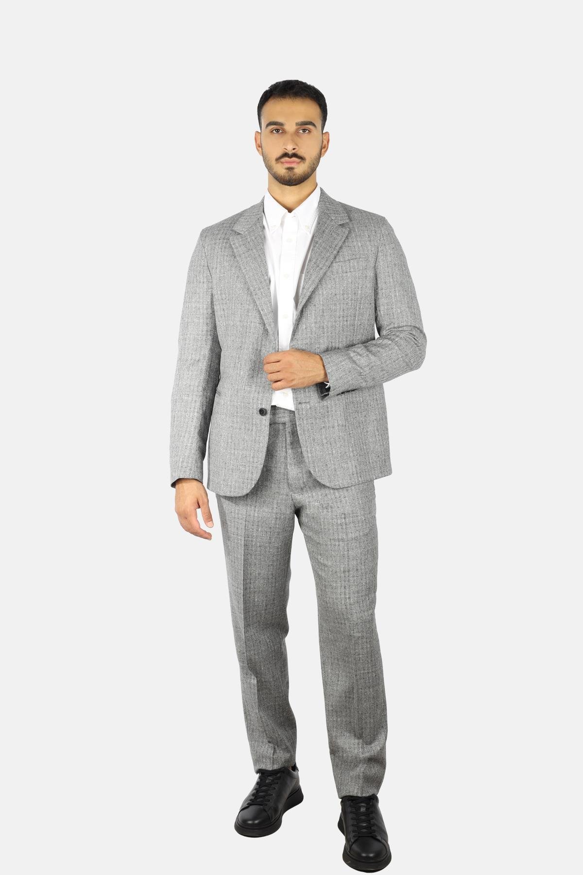 Emporio Armani Emporıo Armani Erkek Normal Kalıp %100 Saf Yün Mikro Desenli Gri Takım Elbise EM000476 TE16045-OC006