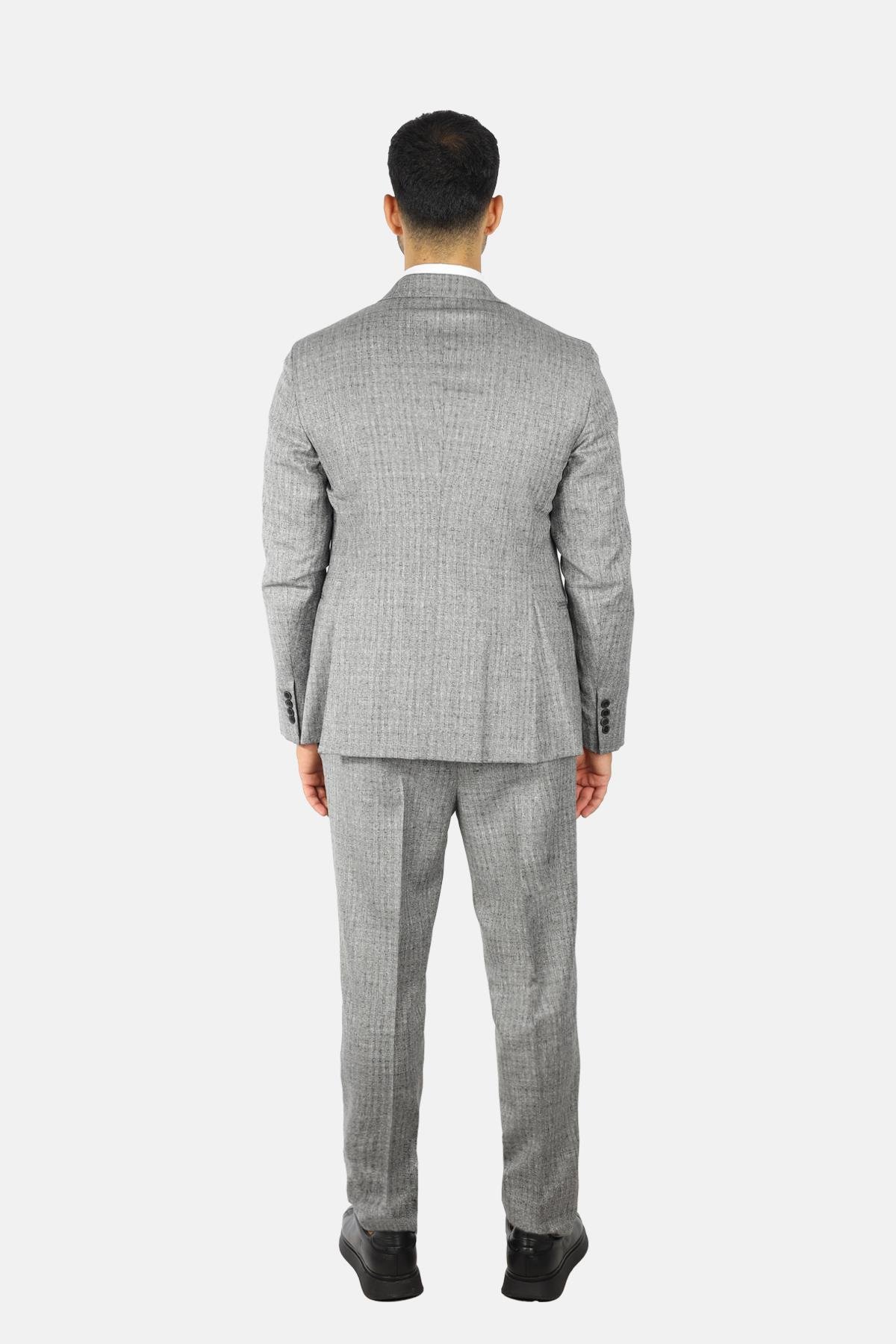 Emporio Armani Emporıo Armani Erkek Normal Kalıp %100 Saf Yün Mikro Desenli Gri Takım Elbise EM000476 TE16045-OC006